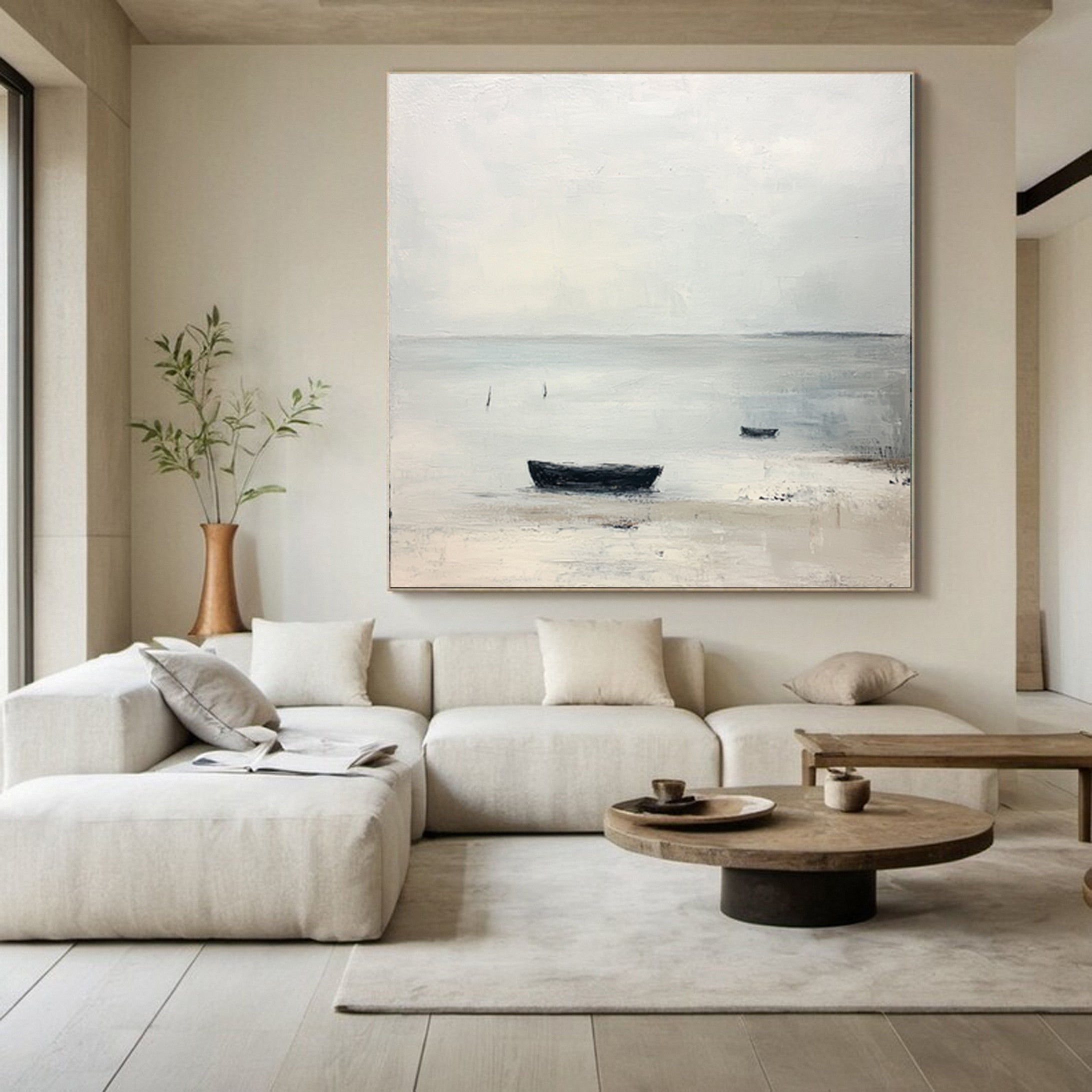 Quiet Shores Minimalist Beach Scene Canvas Art #BWA 011