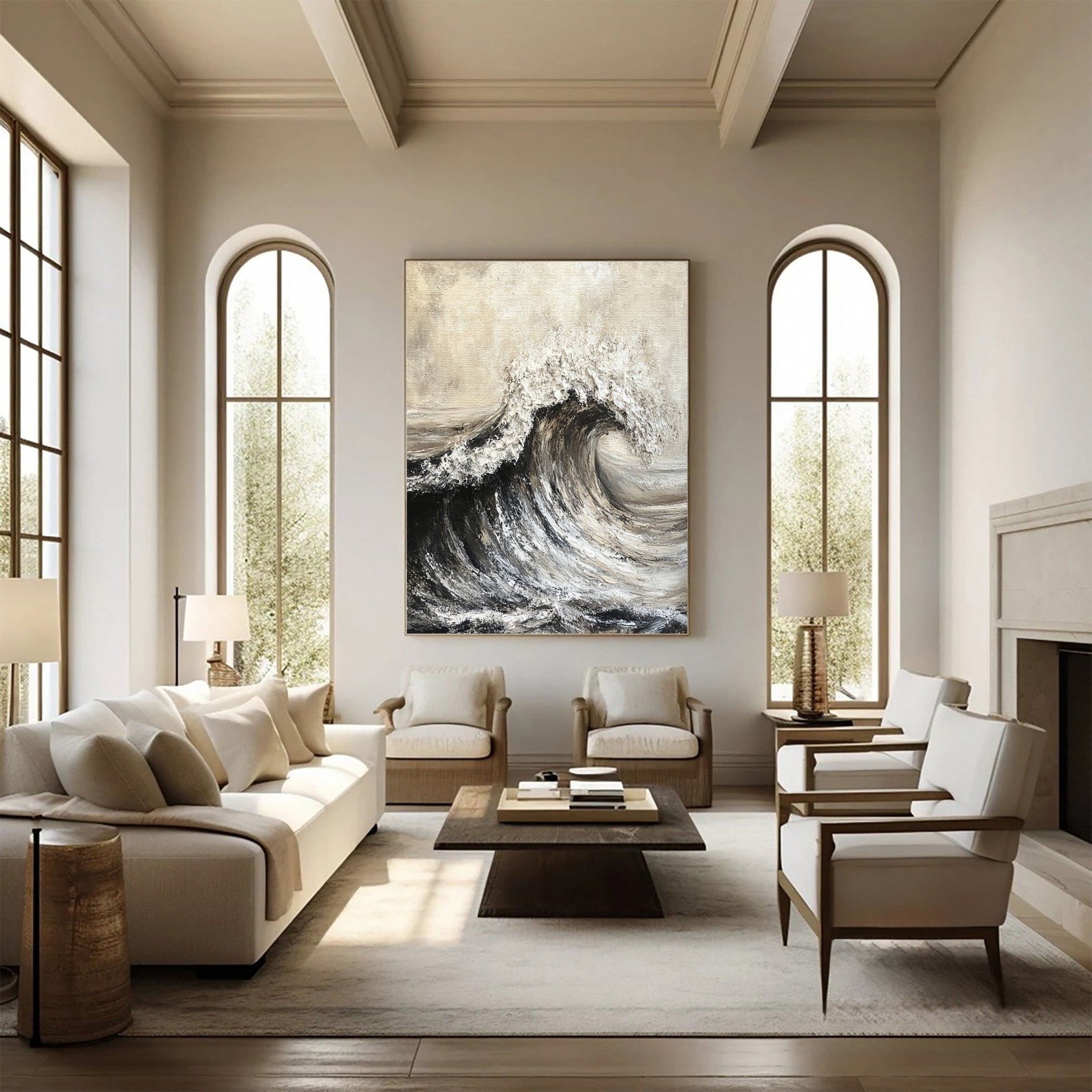 Dynamic Ocean Wave Canvas Art Textured Sea Painting #OS 068