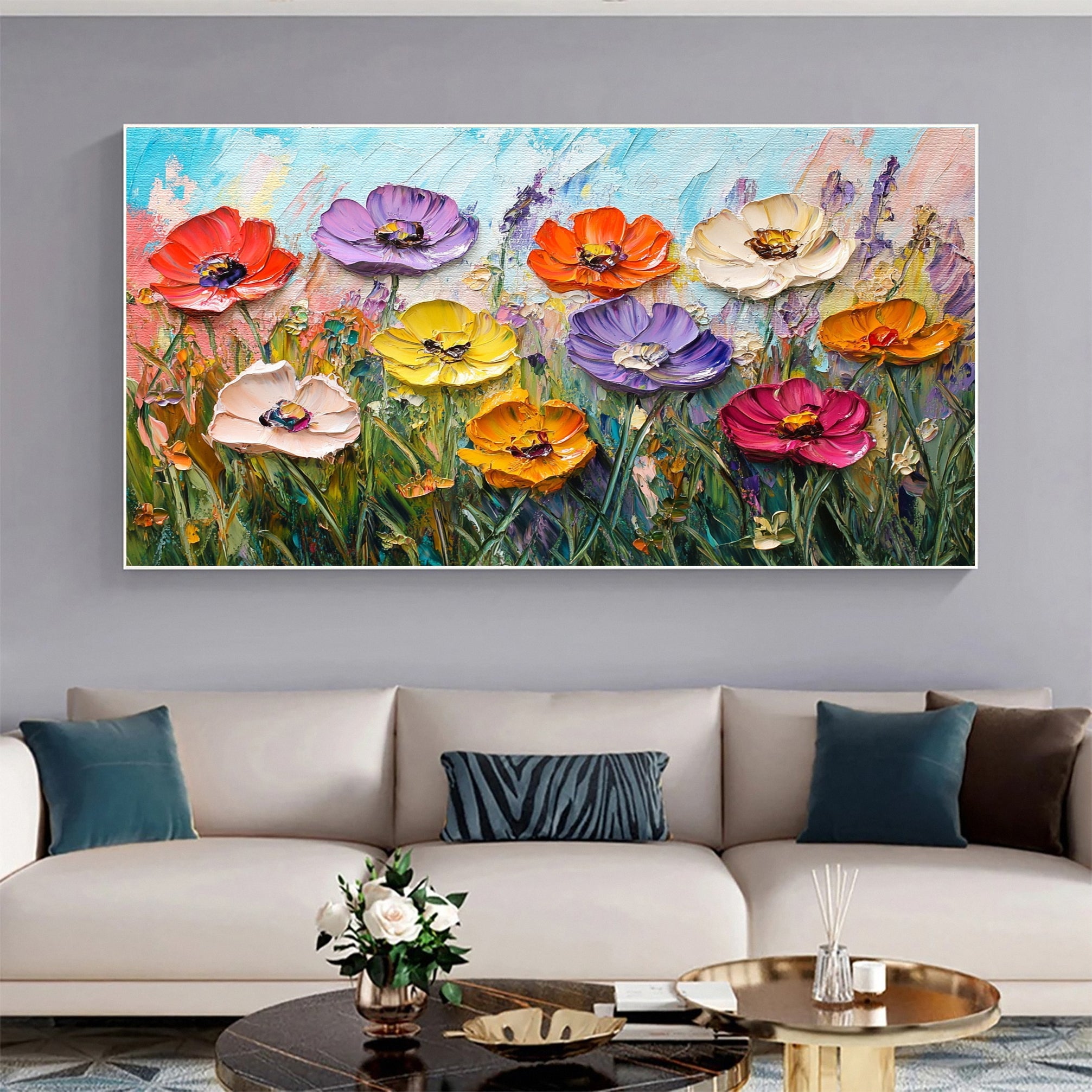 Lively Meadow Flowers Canvas Art Vivid Floral Wall Decor for Room Decor #FT 052