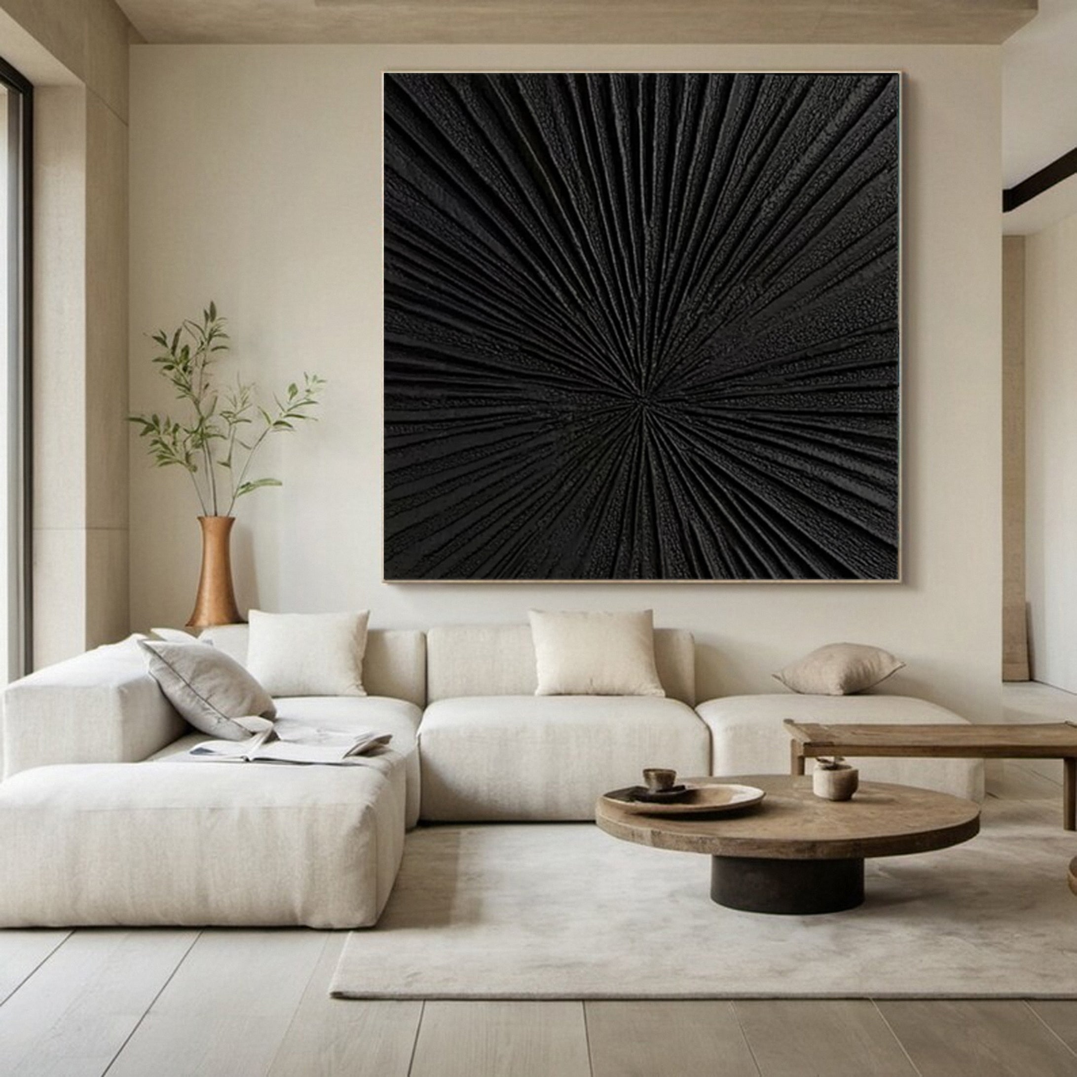 Elegant Black Abstract Sculpture Paintin Textured Canvas Art #BM 077