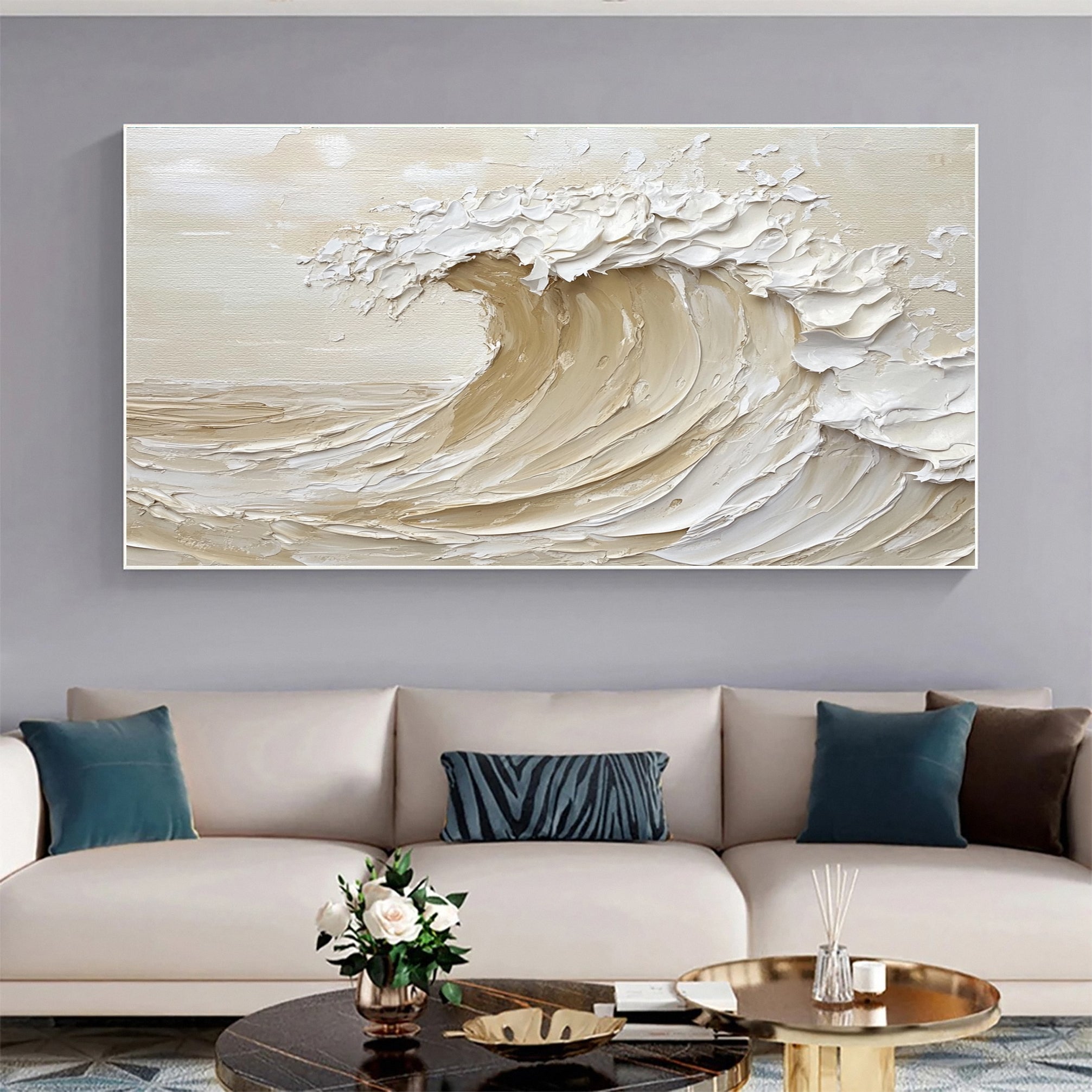 Dynamic Ocean Wave Canvas Art Textured Sea Painting #OS 072