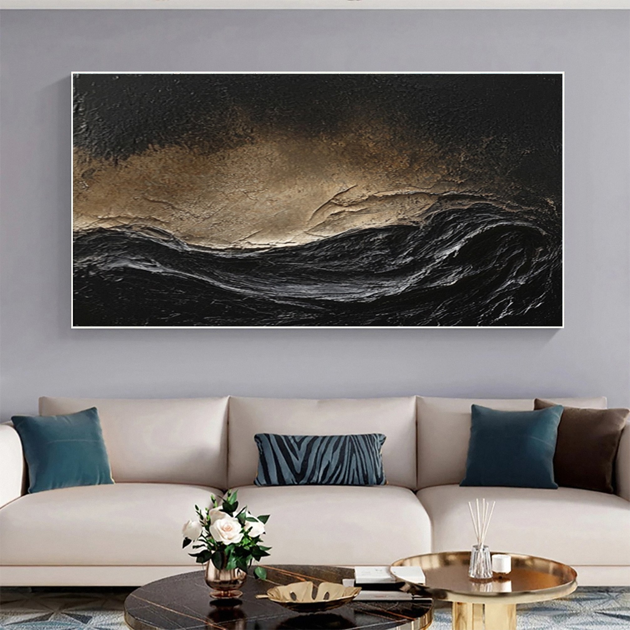 Minimalist Textured Black Abstract Art Modern Canvas for Urban Decor #BM 069