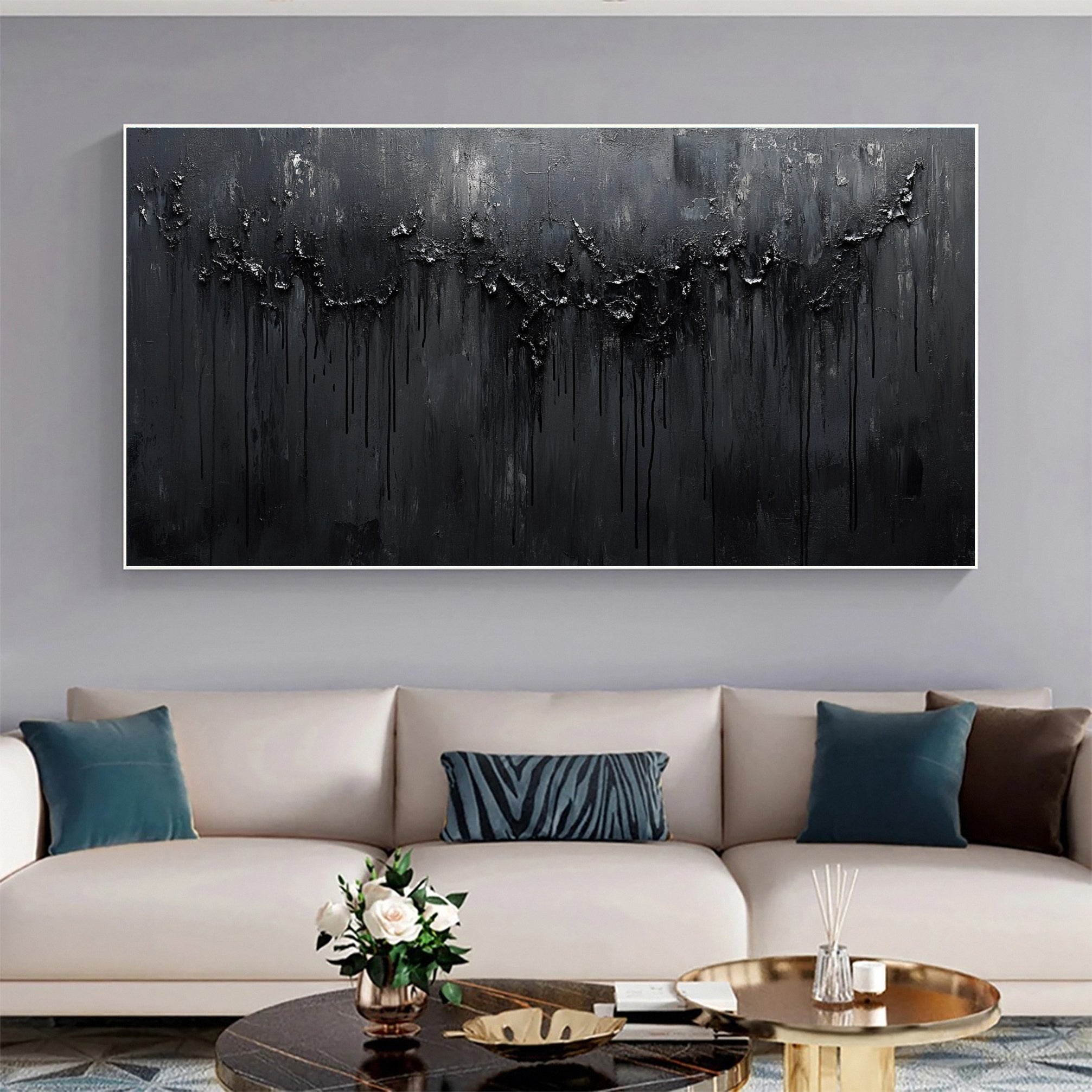 Minimalist Textured Black Abstract Art Modern Canvas for Urban Decor #BM 066