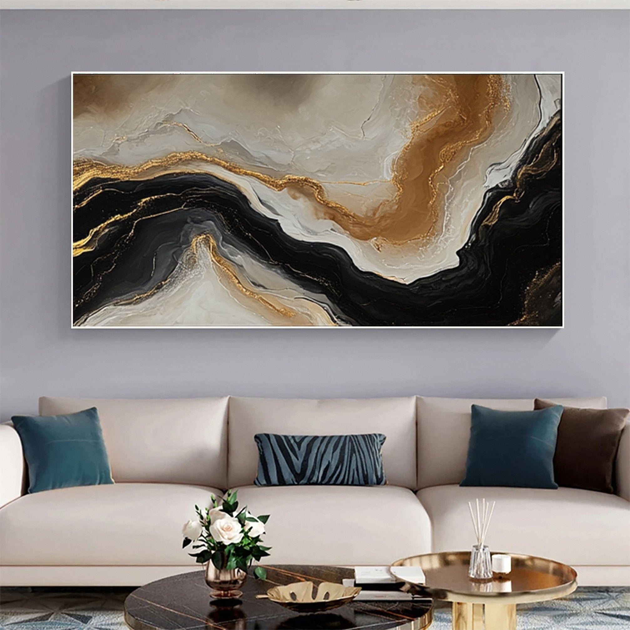 Abstract Ripples Gold and Black Modern Art #BBM 043