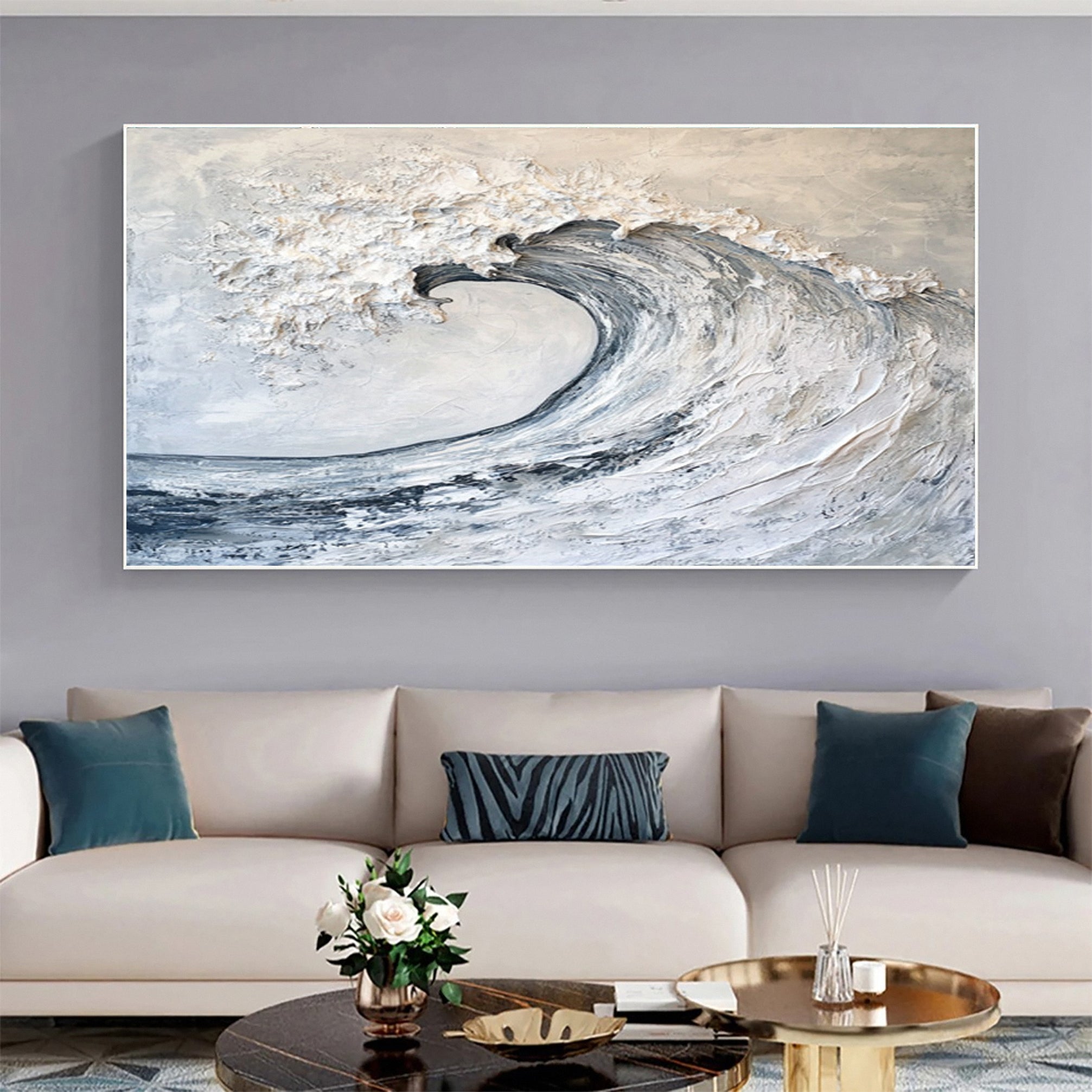 Large Abstract Sea Waves Artwork for Contemporary Wall Decor #OS 052