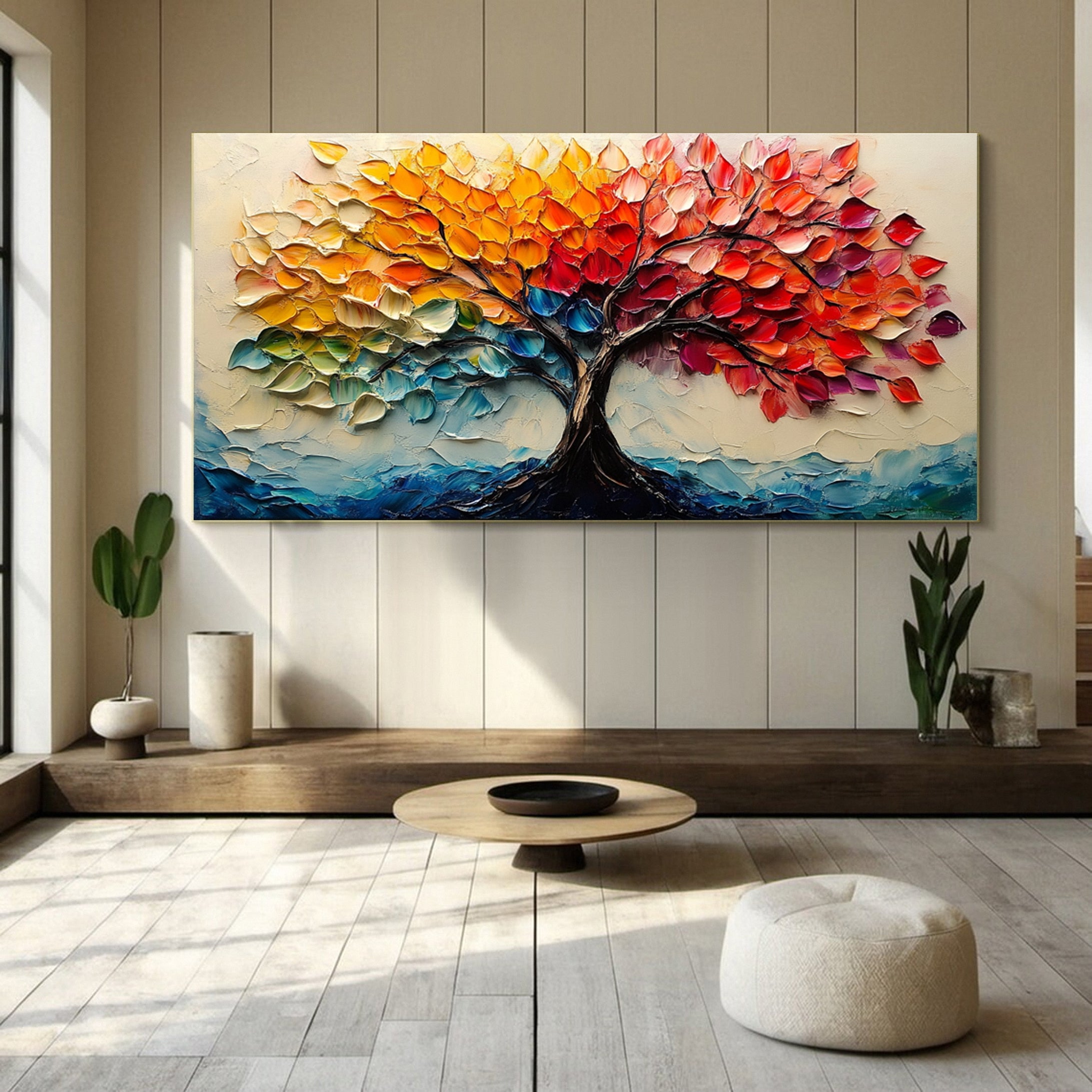 Vibrant Seasonal Tree Canvas Art - Colorful Modern Wall Decor #FT 055