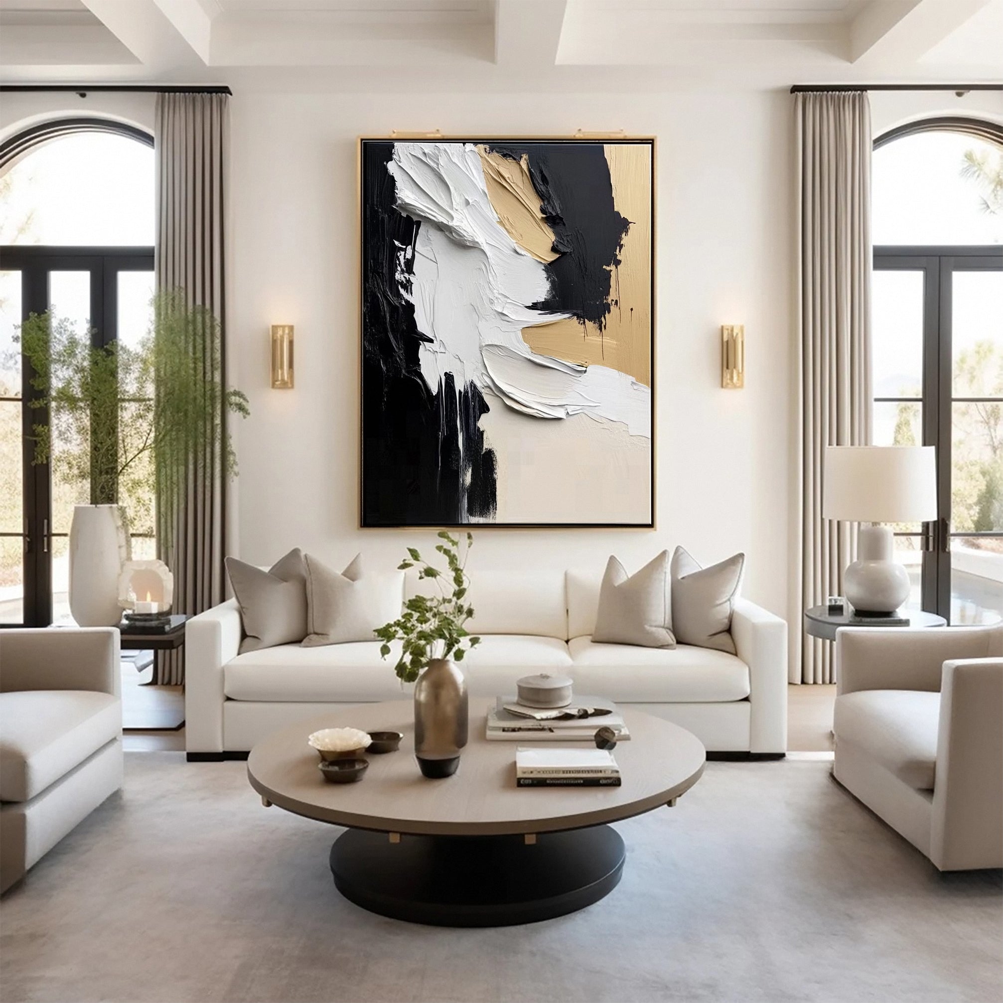 Luxury Abstract Wall Art Chic Black and Gold Brush Strokes #BBM 041