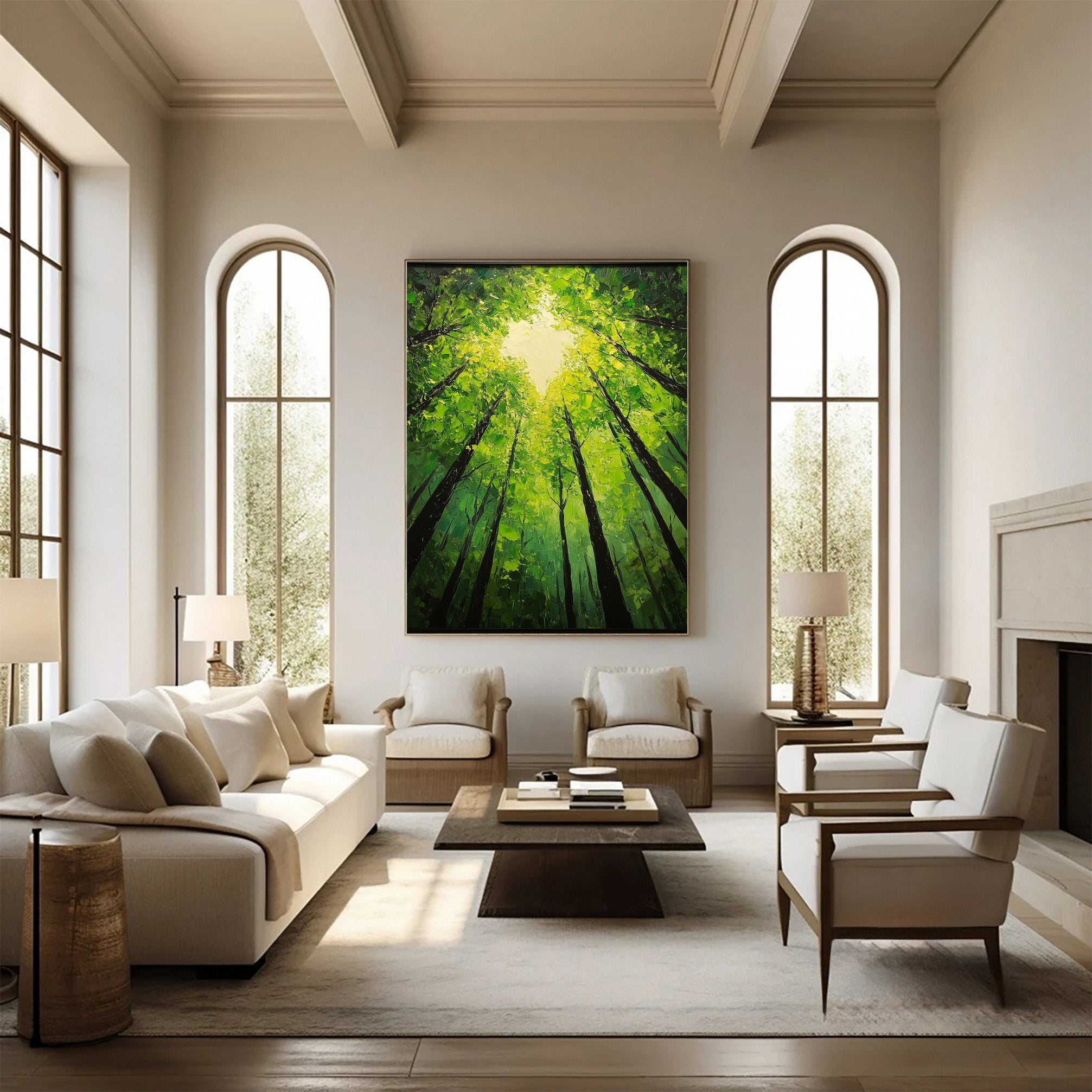 Vibrant Forest Landscape Painting Large Tree Canvas Art #FT 044