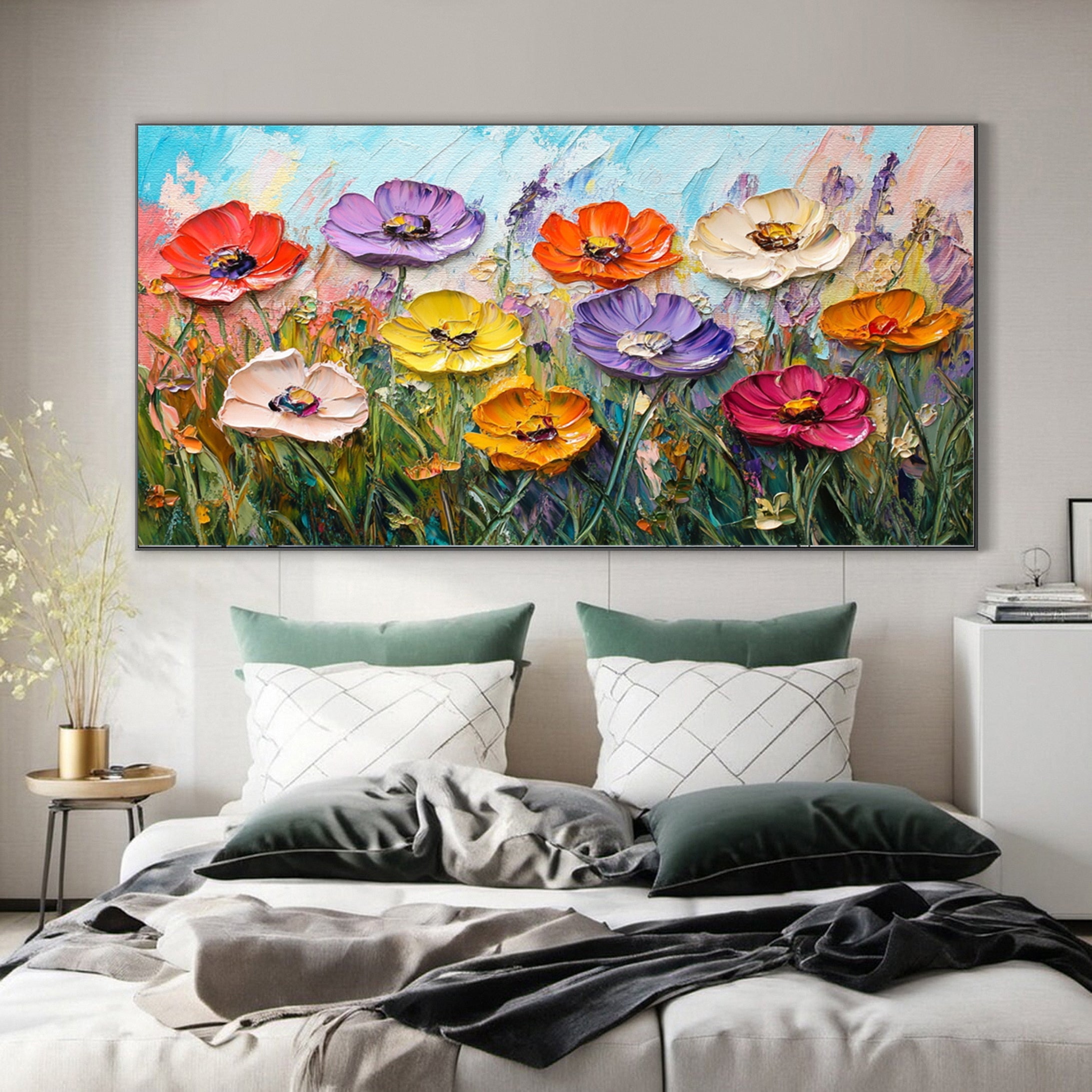 Lively Meadow Flowers Canvas Art Vivid Floral Wall Decor for Room Decor #FT 052