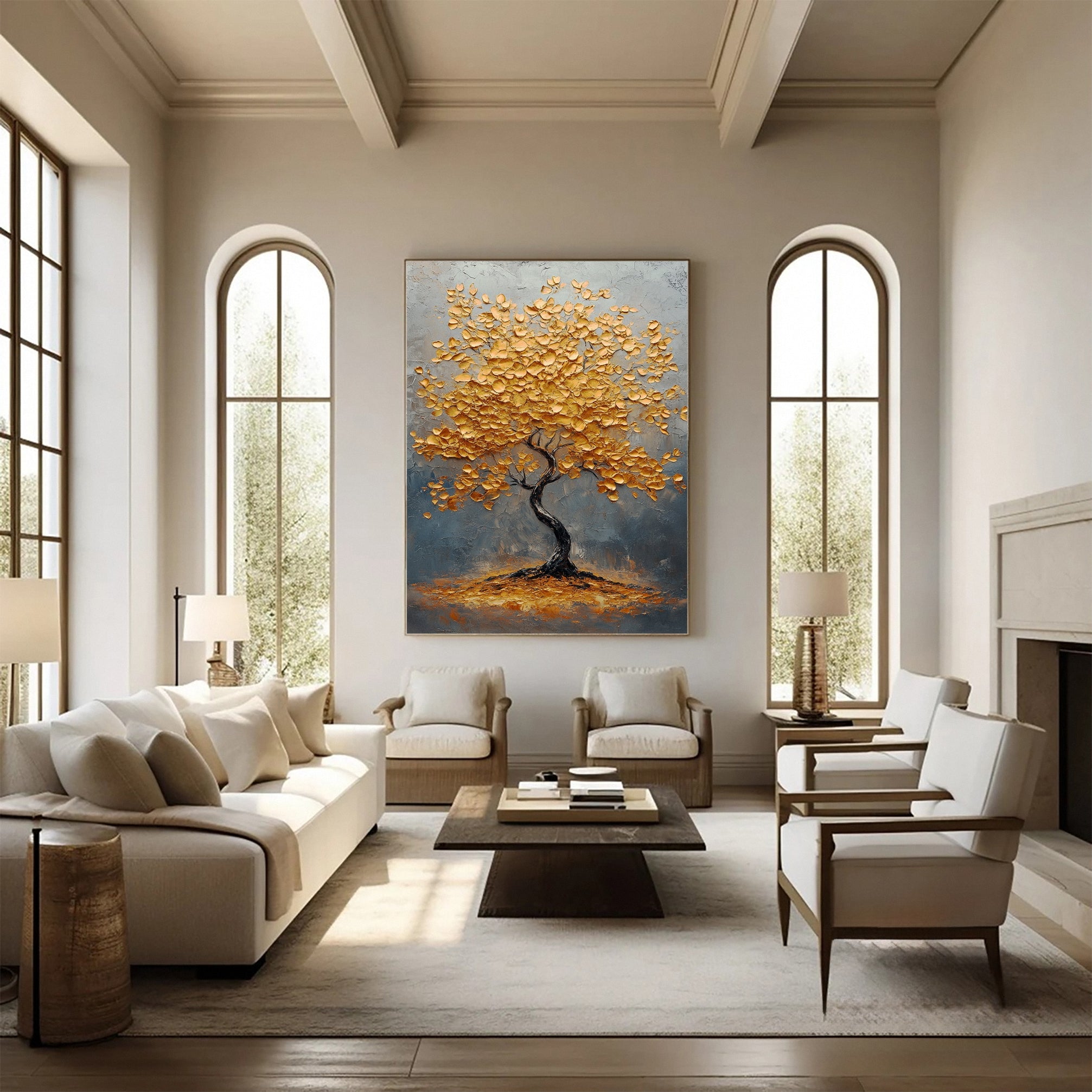 Golden Tree of Tranquility Canvas Art Luxurious Wall Decor #FT 061