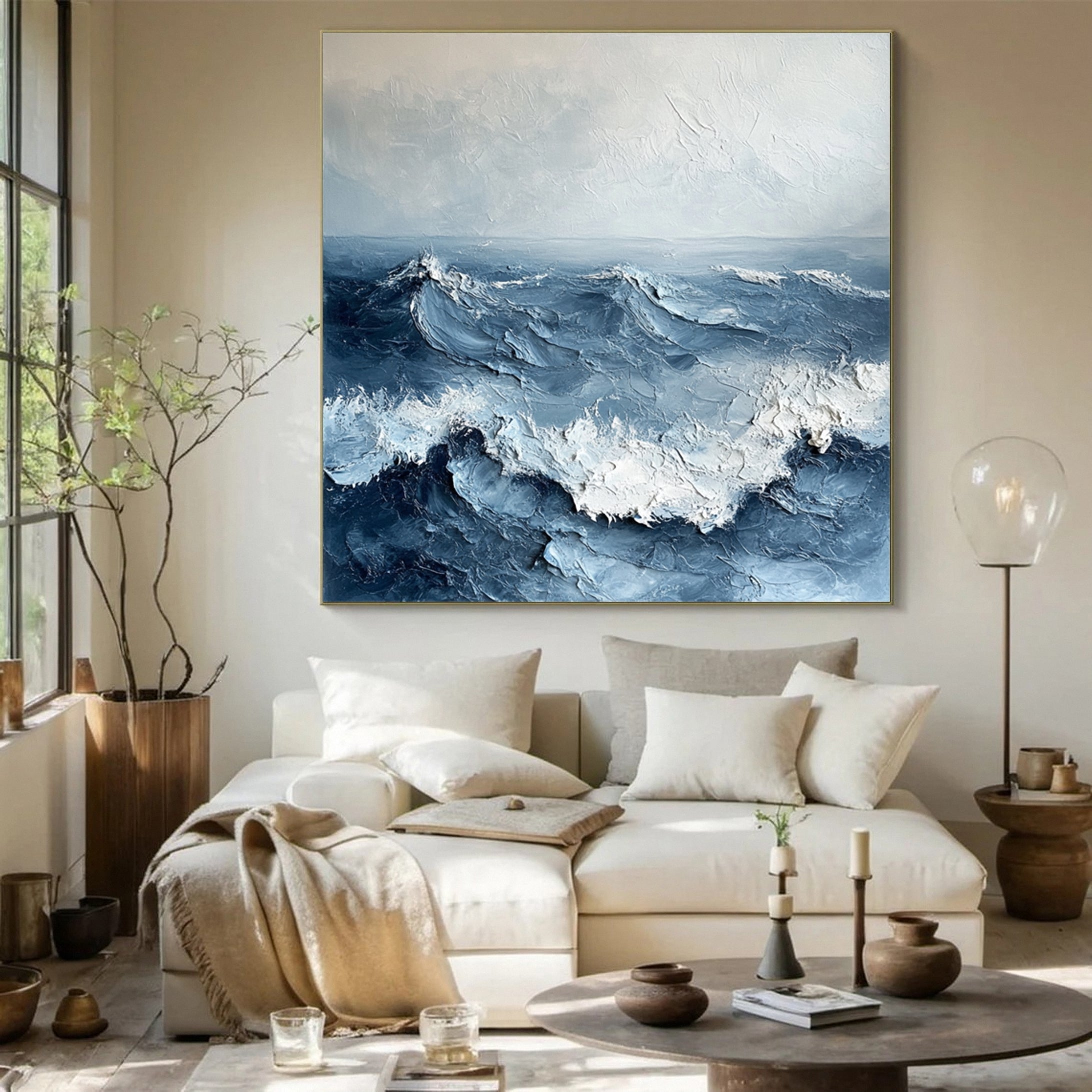 Dynamic Ocean Wave Canvas Art Textured Sea Painting #OS 075