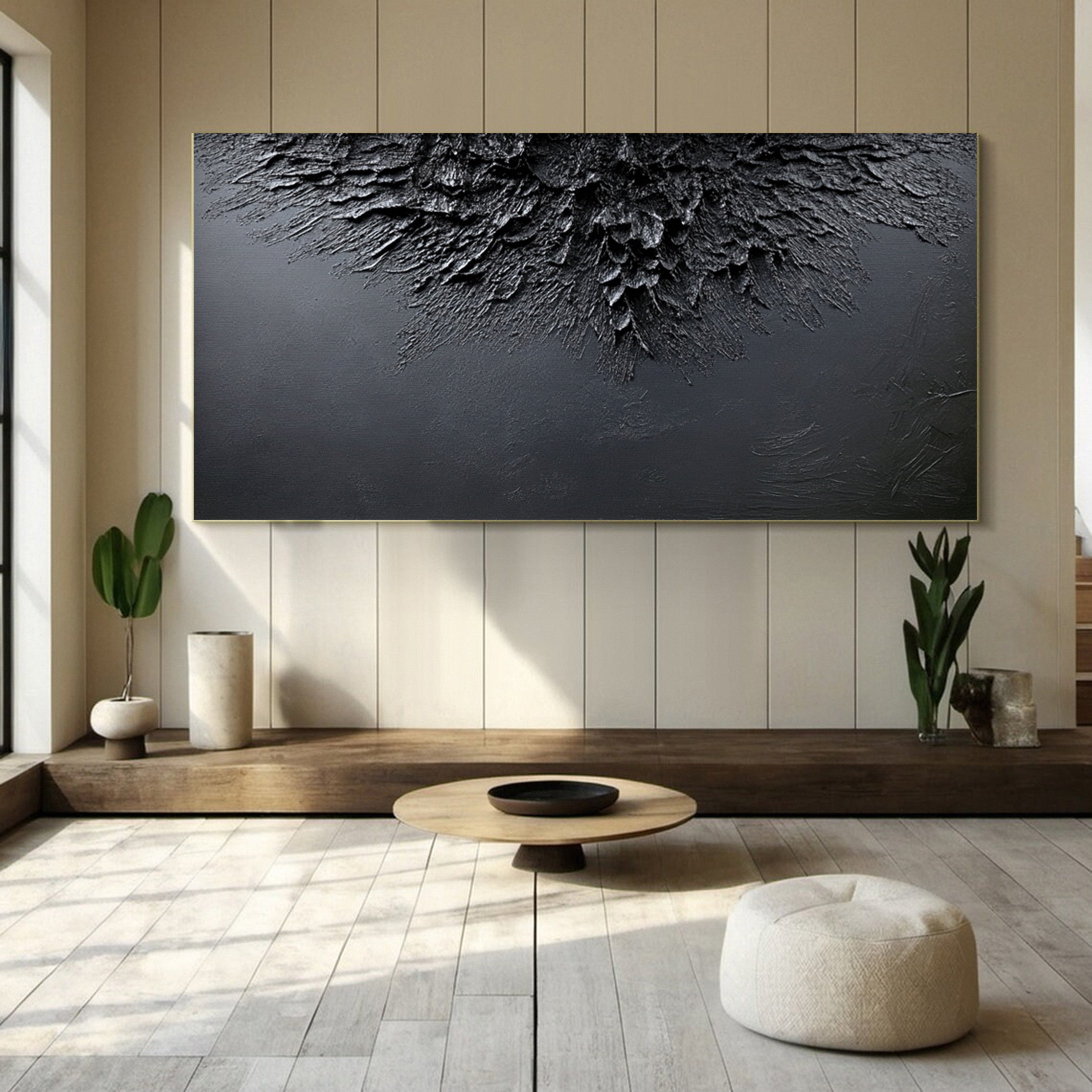 Minimalist Textured Black Abstract Art Modern Canvas for Urban Decor #BM 068