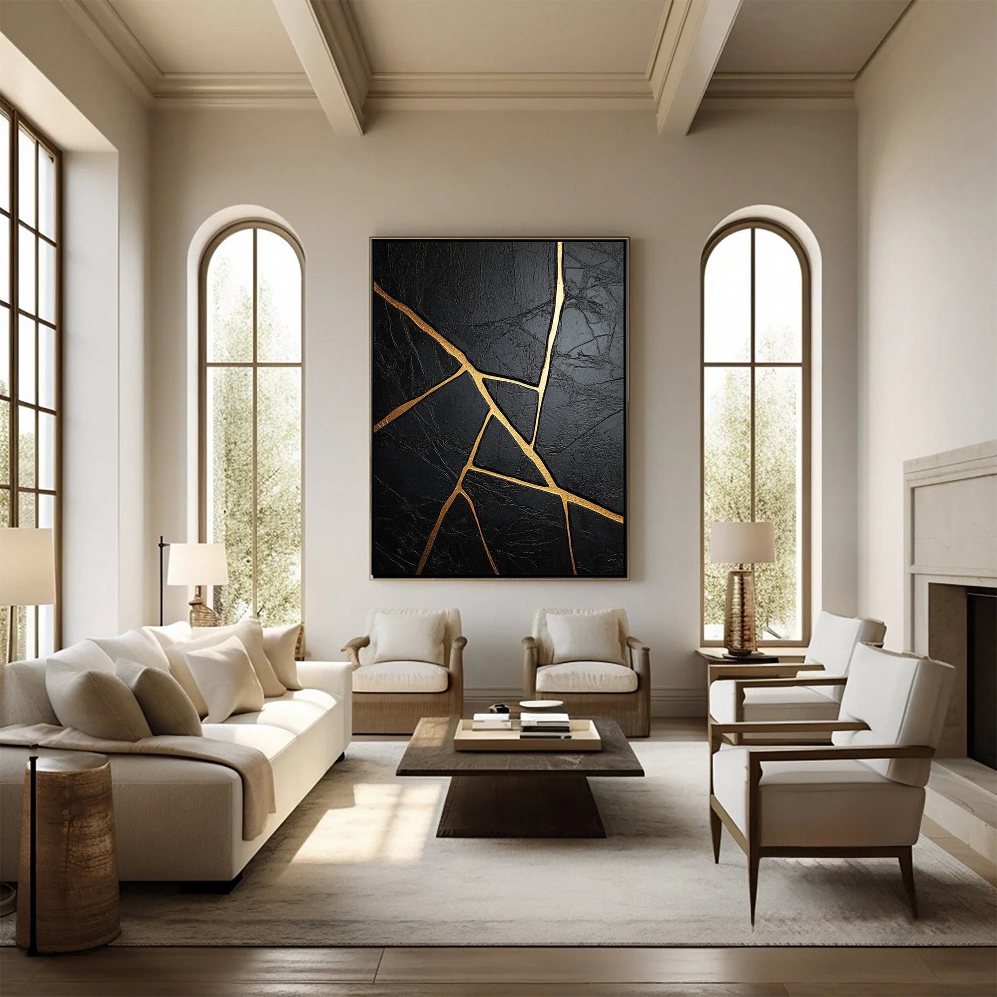 Modern Black and Gold Textured Painting for Elegant Home Interiors #BM 061