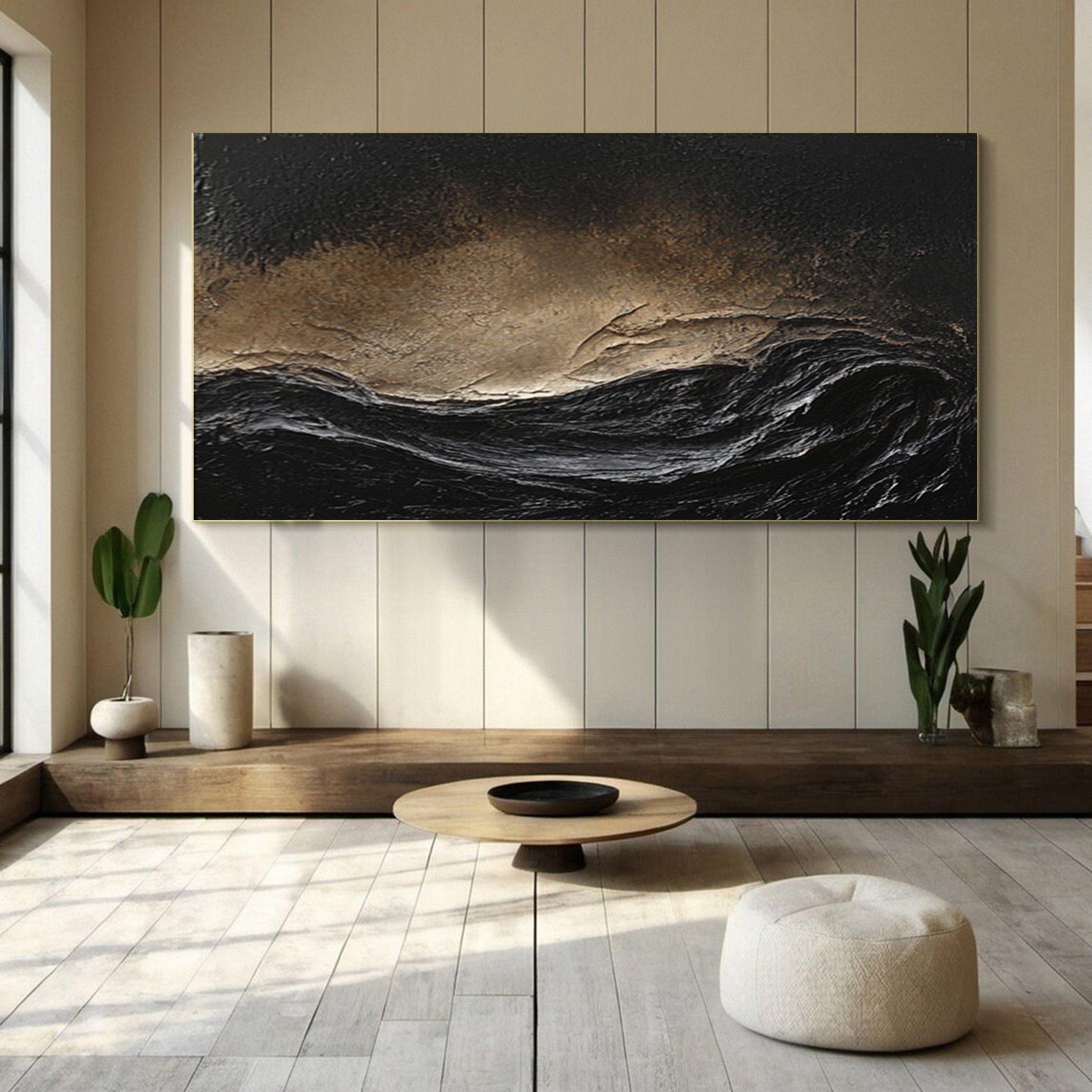 Minimalist Textured Black Abstract Art Modern Canvas for Urban Decor #BM 069