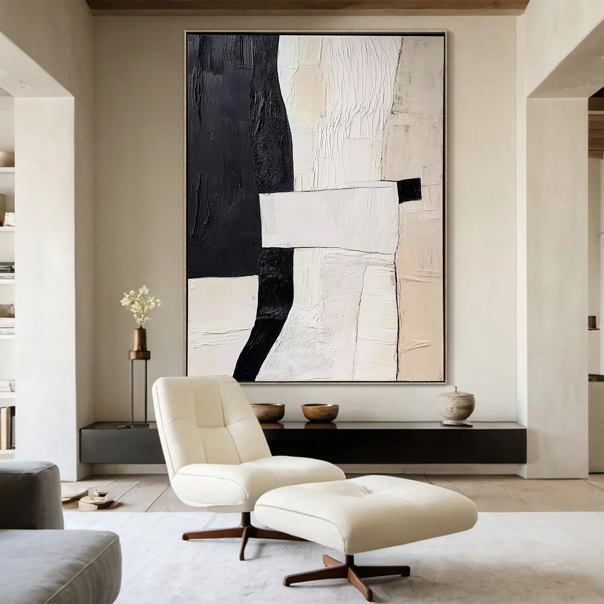 Monochrome Mastery Elegant Black & White Abstract Canvas #BWA 009