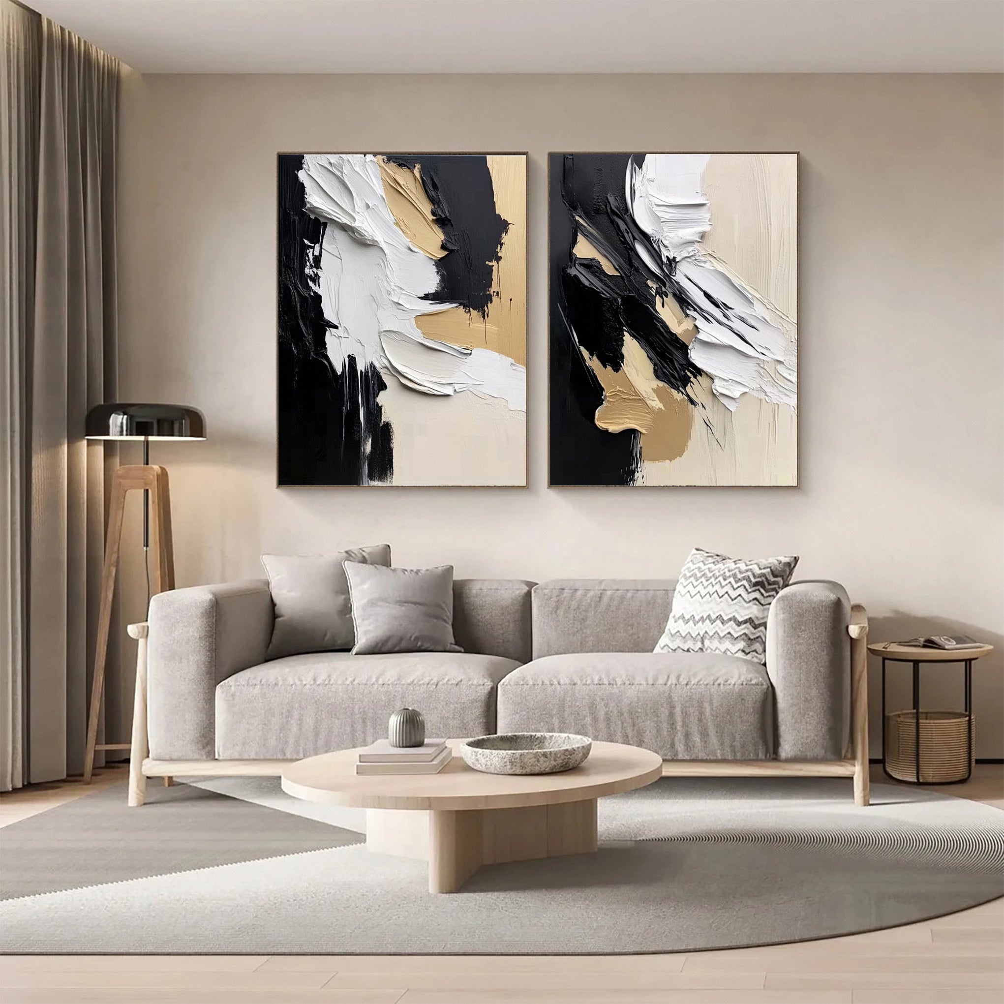 Luxury Abstract Wall Art Chic Black and Gold Brush Strokes #BBS 016