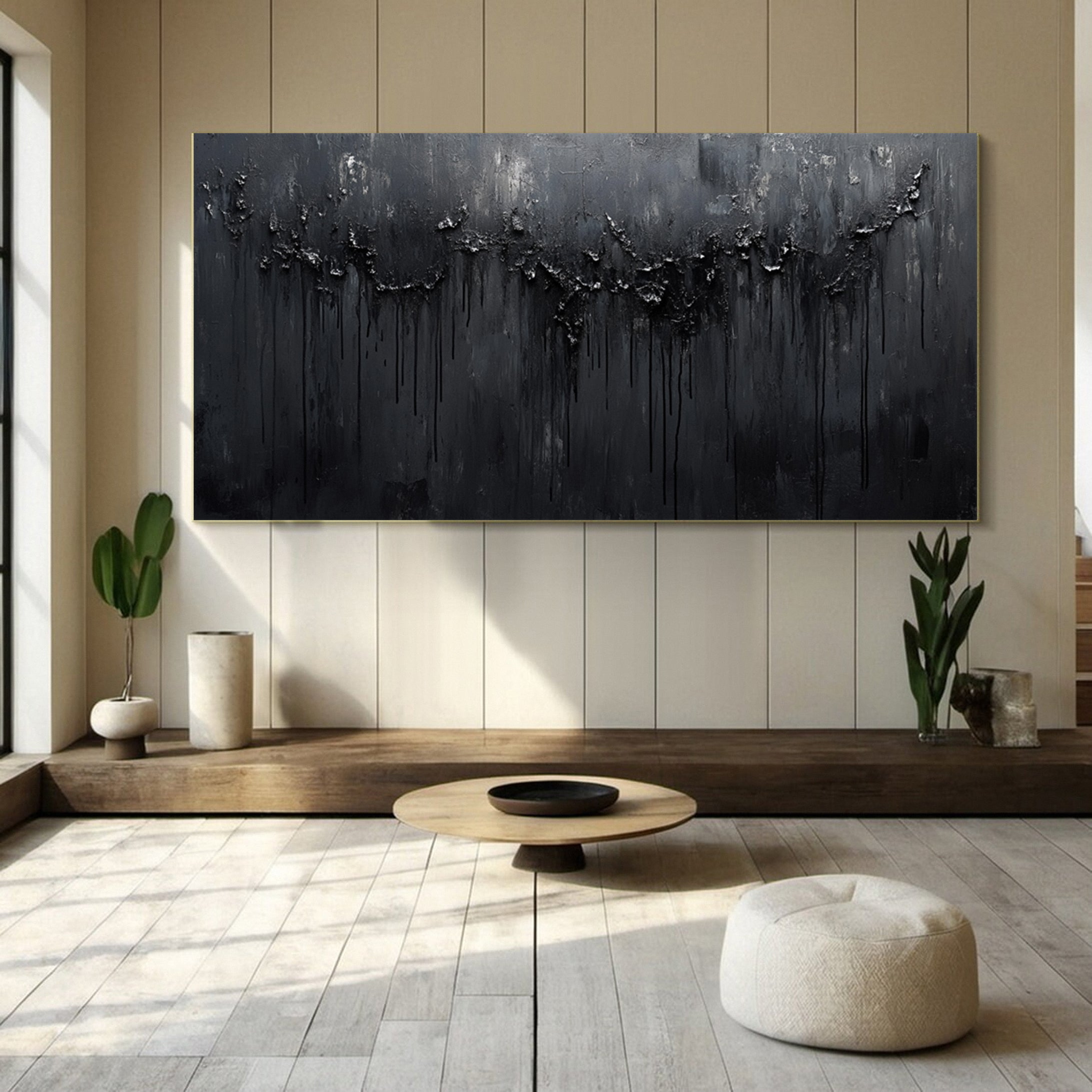 Minimalist Textured Black Abstract Art Modern Canvas for Urban Decor #BM 066