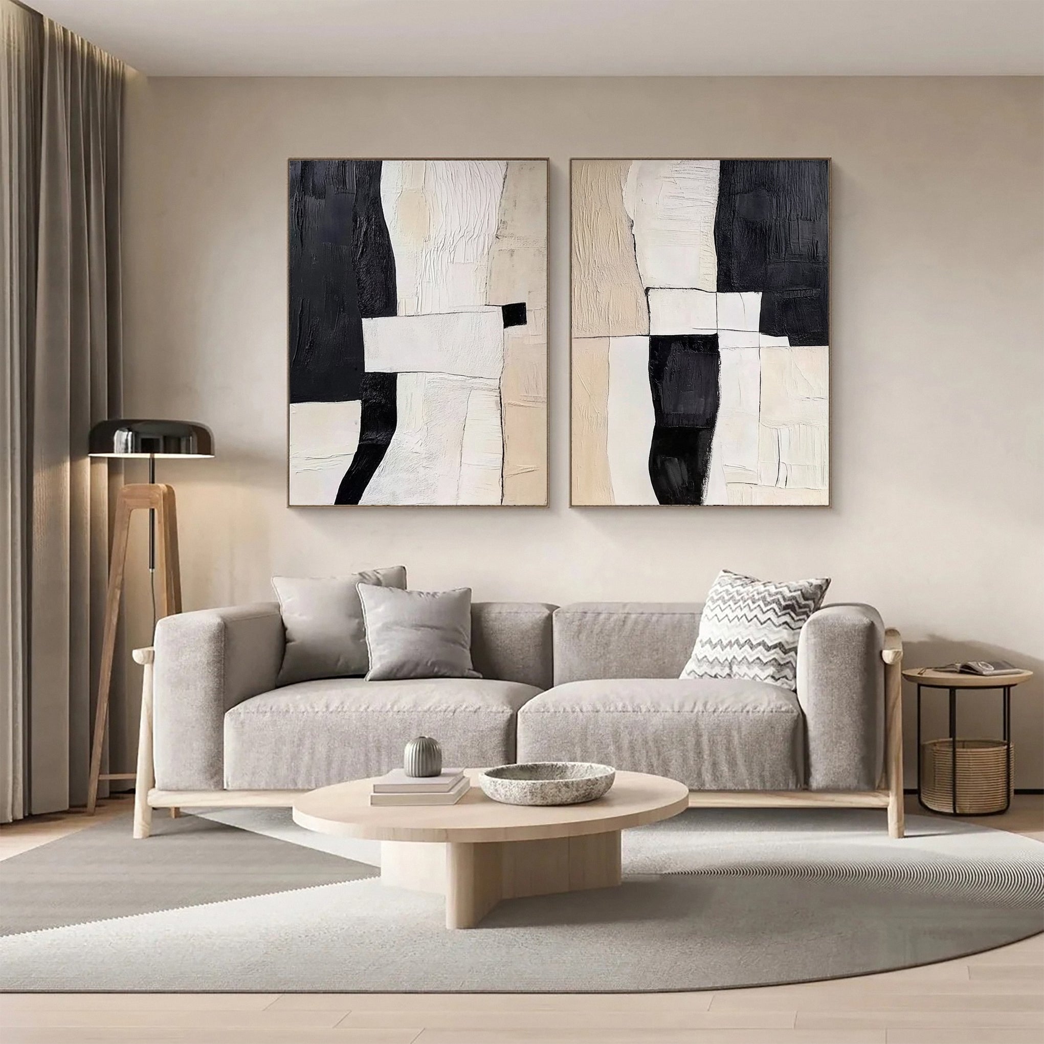 Monochrome Mastery Elegant Black & White Abstract Canvas SET OF 2  #BWA 010