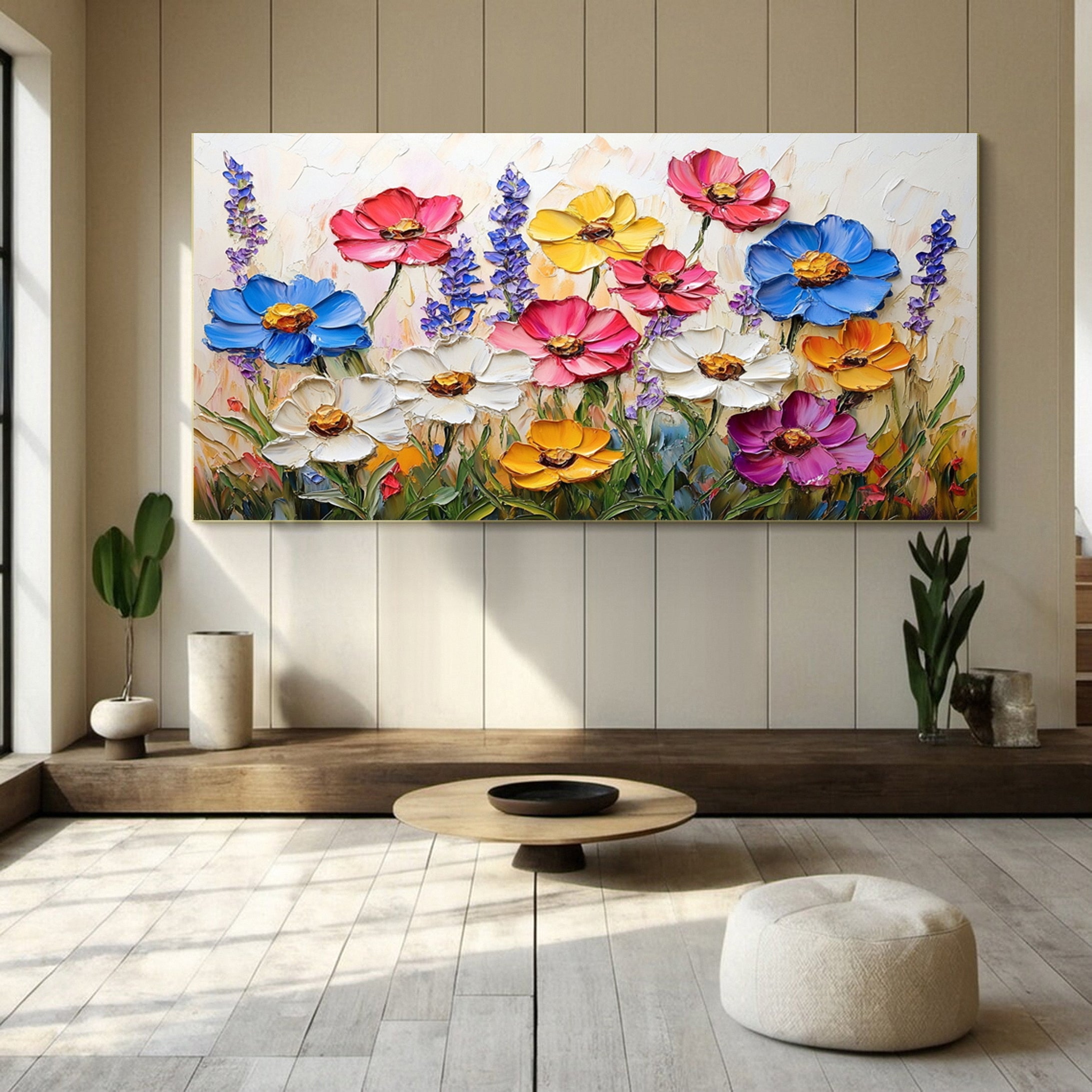 Colorful Lotus Blossom Canvas Art Hand-Painted Floral Wall Decor #FT 062