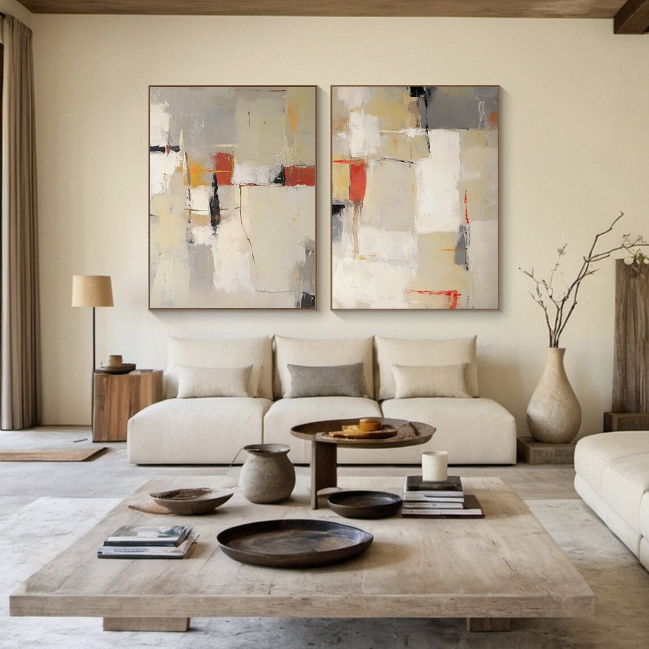 Contemporary Abstract Canvas Art Set Neutral Tones with Bold Accents #BBS 013