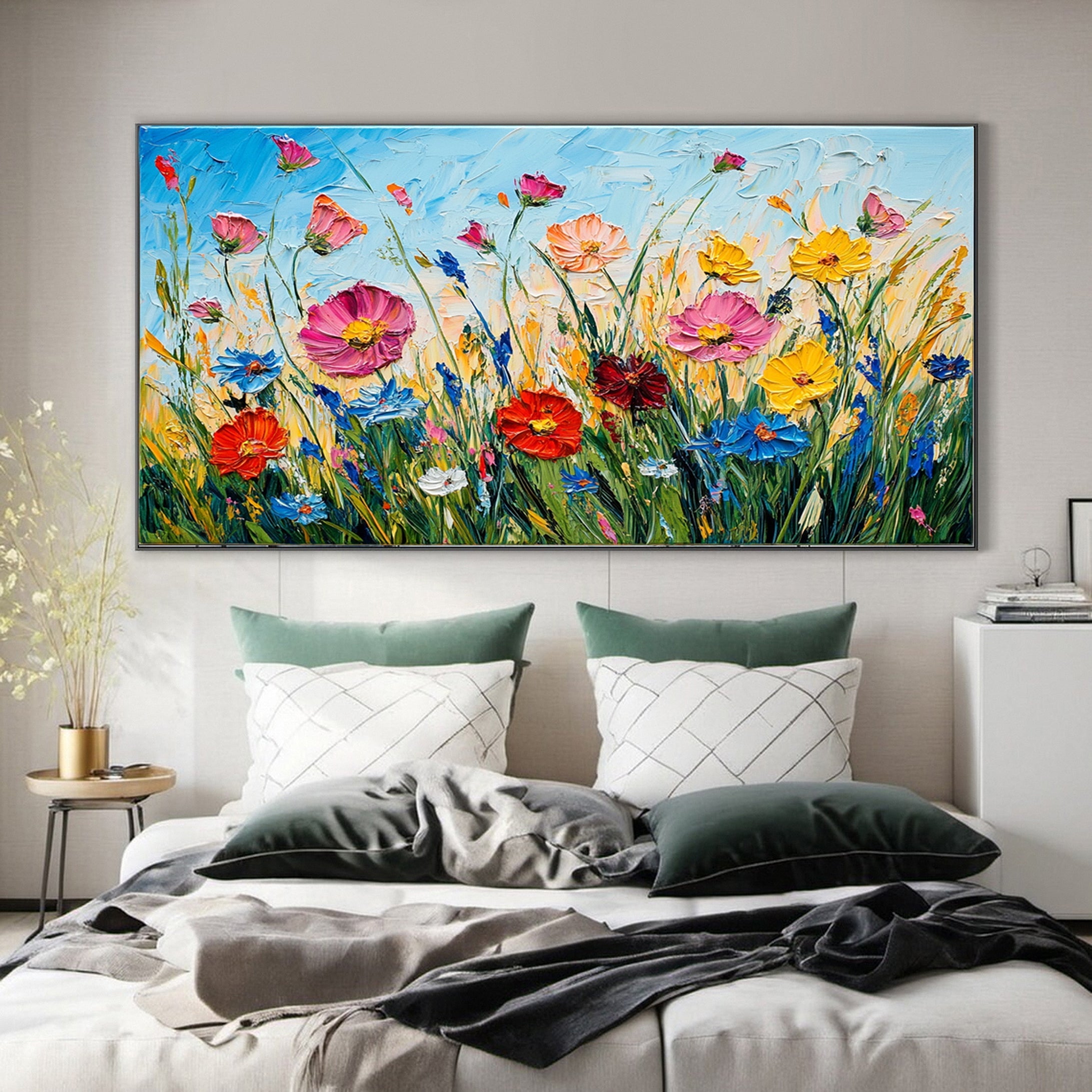 Lively Meadow Flowers Canvas Art Vivid Floral Wall Decor for Room Decor #FT 050