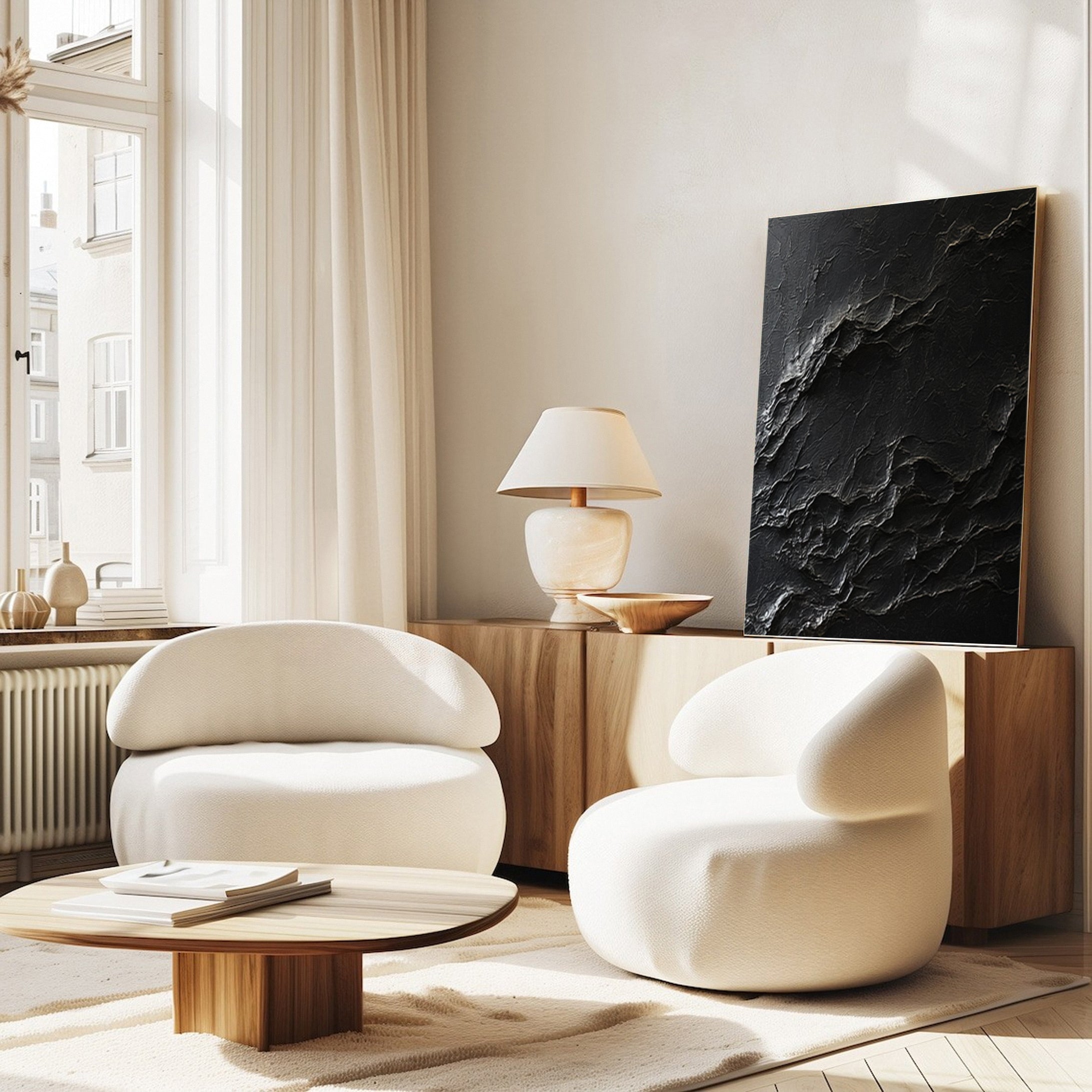 【customer order】Elegant Black Abstract Sculpture Paintin Textured Canvas Art #BM 074