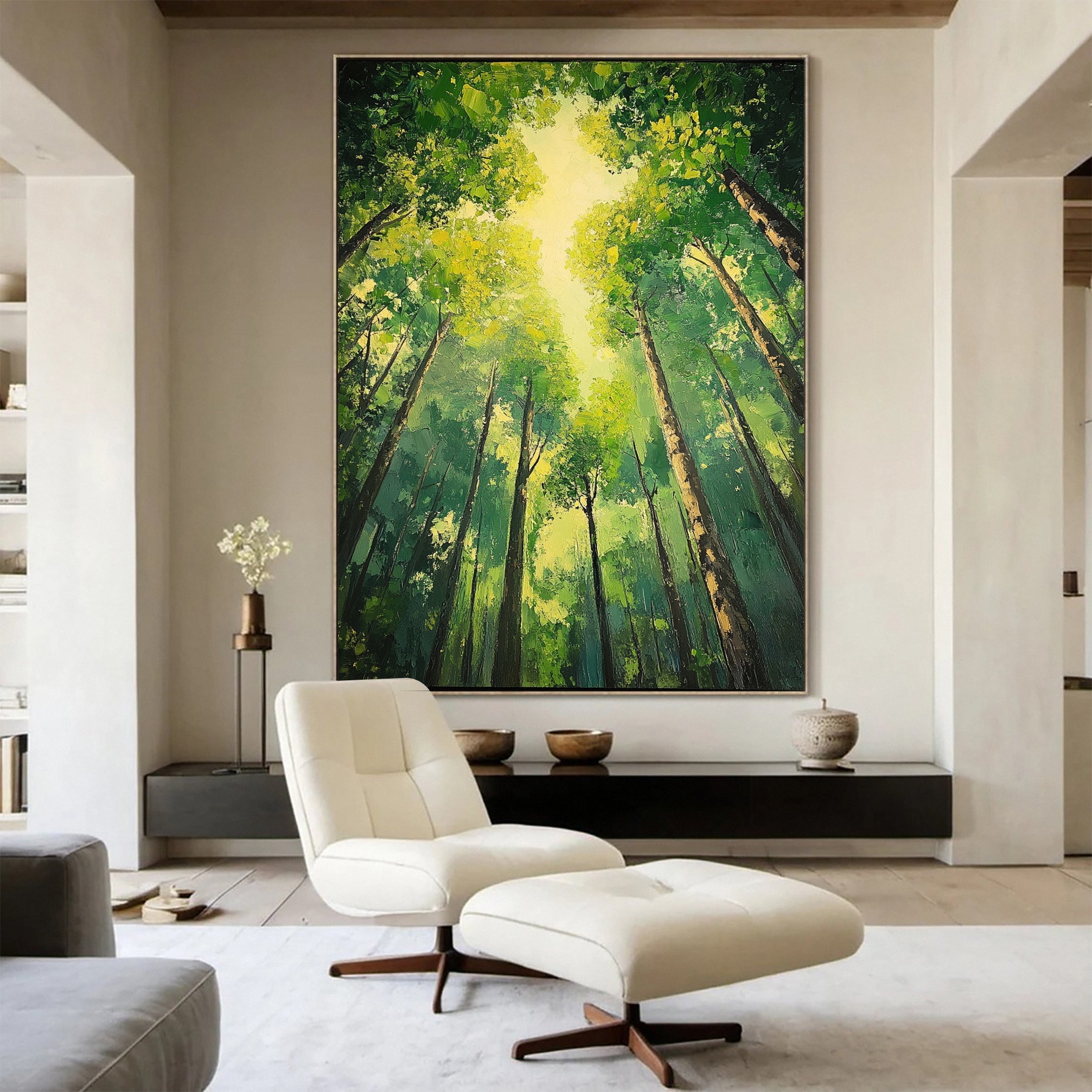 Vibrant Forest Landscape Painting Large Tree Canvas Art #FT 045