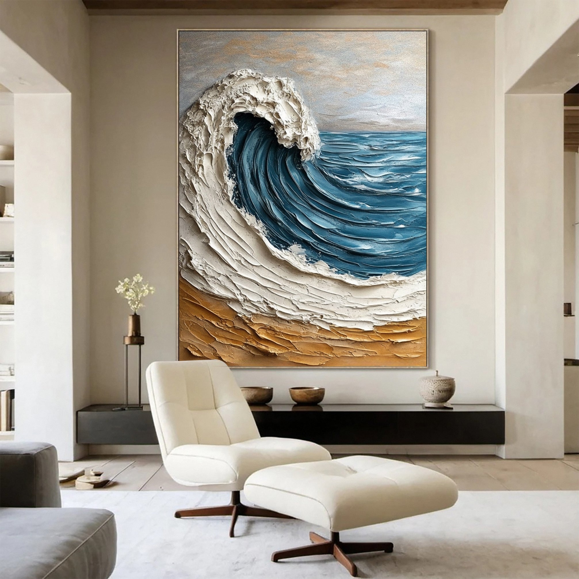 Modern Ocean Wave Canvas Textured Abstract Art for Home Decor #OS 061