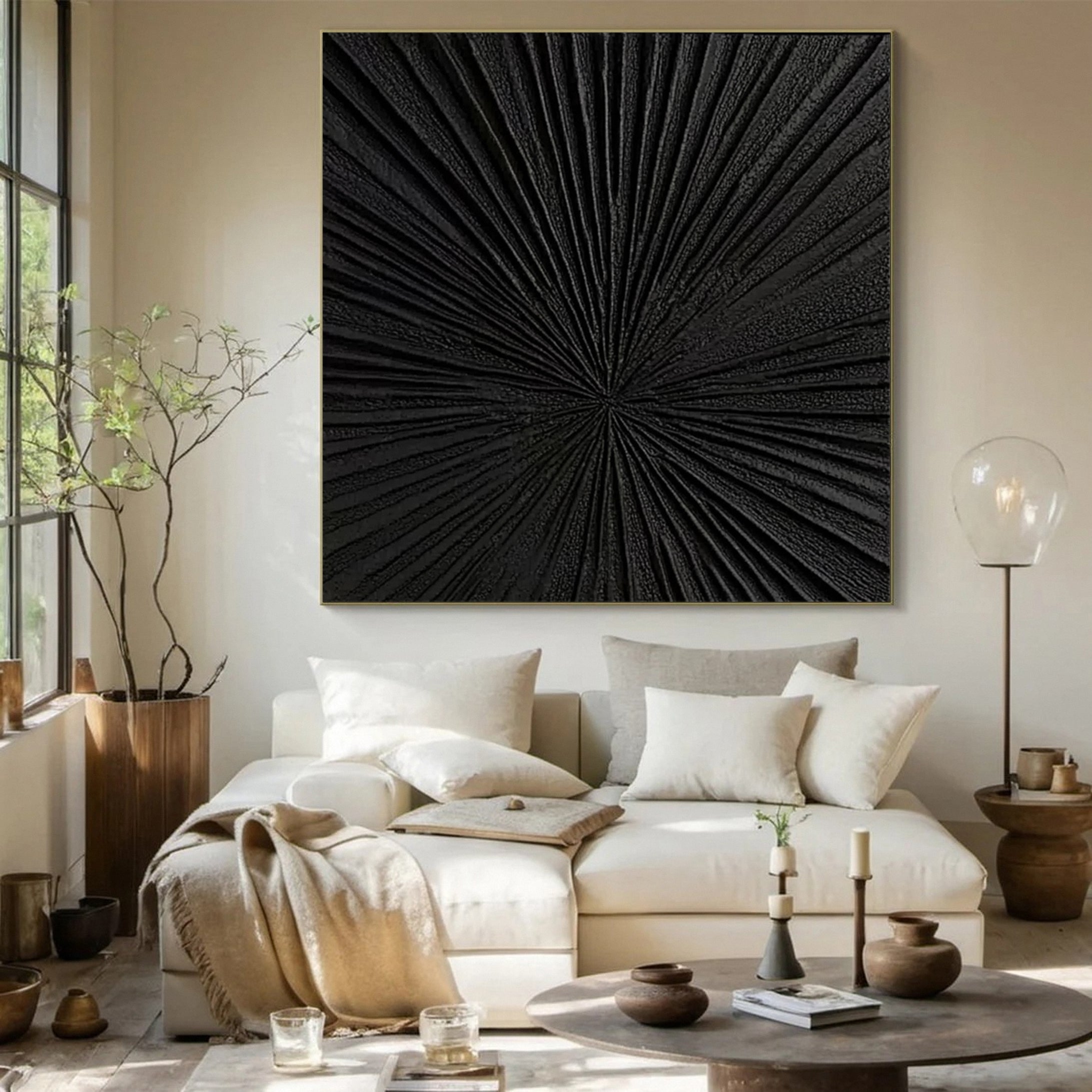 Elegant Black Abstract Sculpture Paintin Textured Canvas Art #BM 077