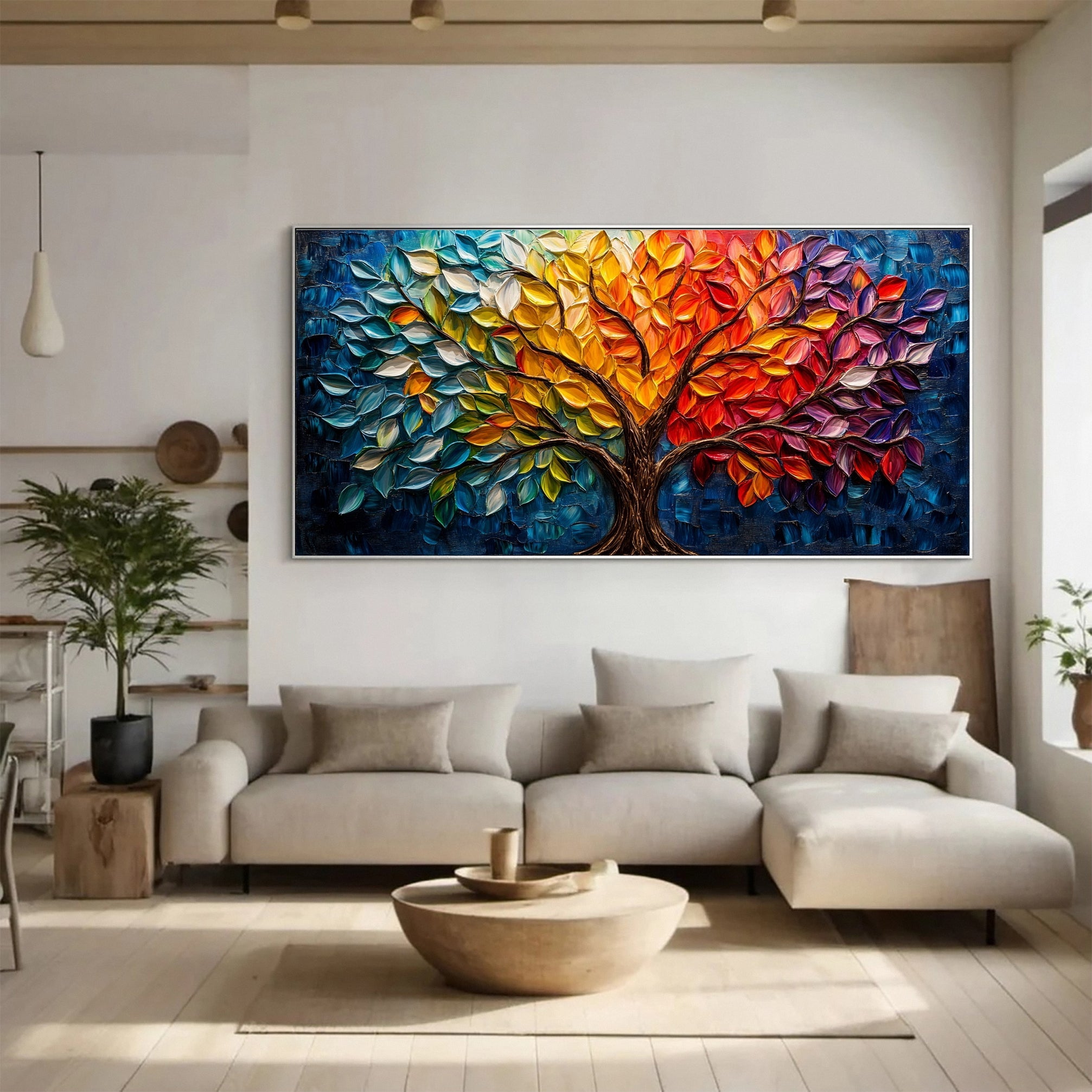 Vibrant Seasonal Tree Canvas Art - Colorful Modern Wall Decor #FT 053