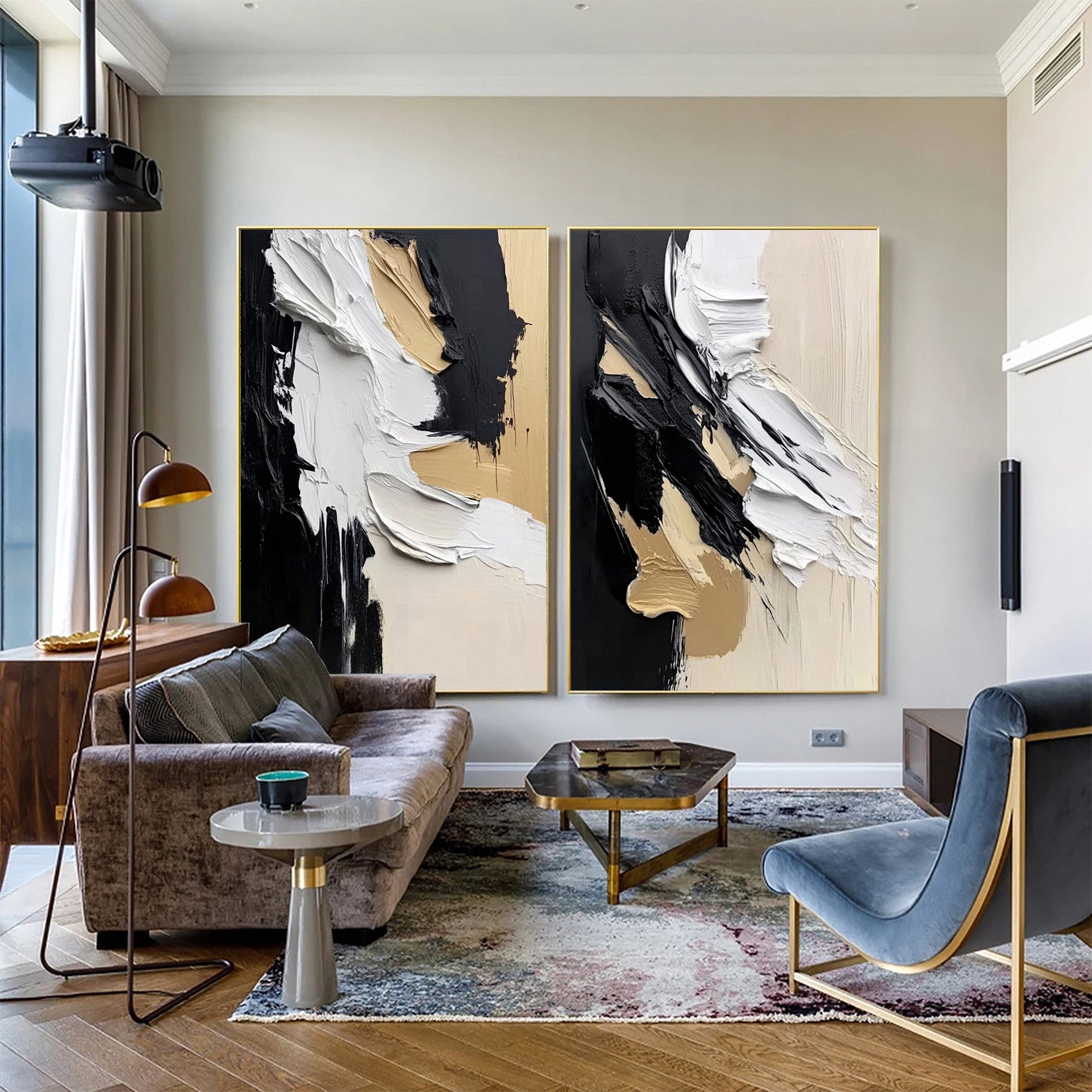 Luxury Abstract Wall Art Chic Black and Gold Brush Strokes #BBS 016