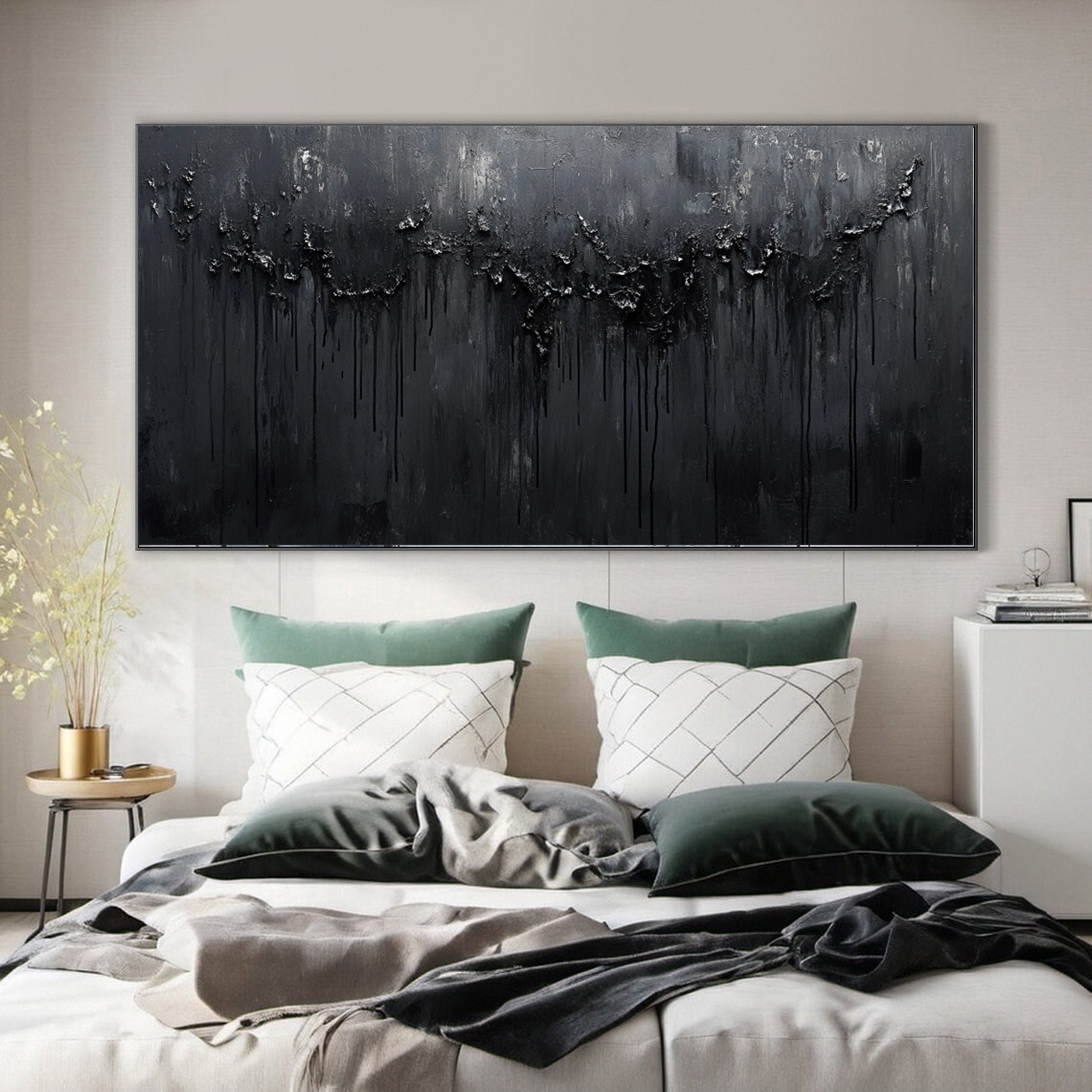 Minimalist Textured Black Abstract Art Modern Canvas for Urban Decor #BM 066