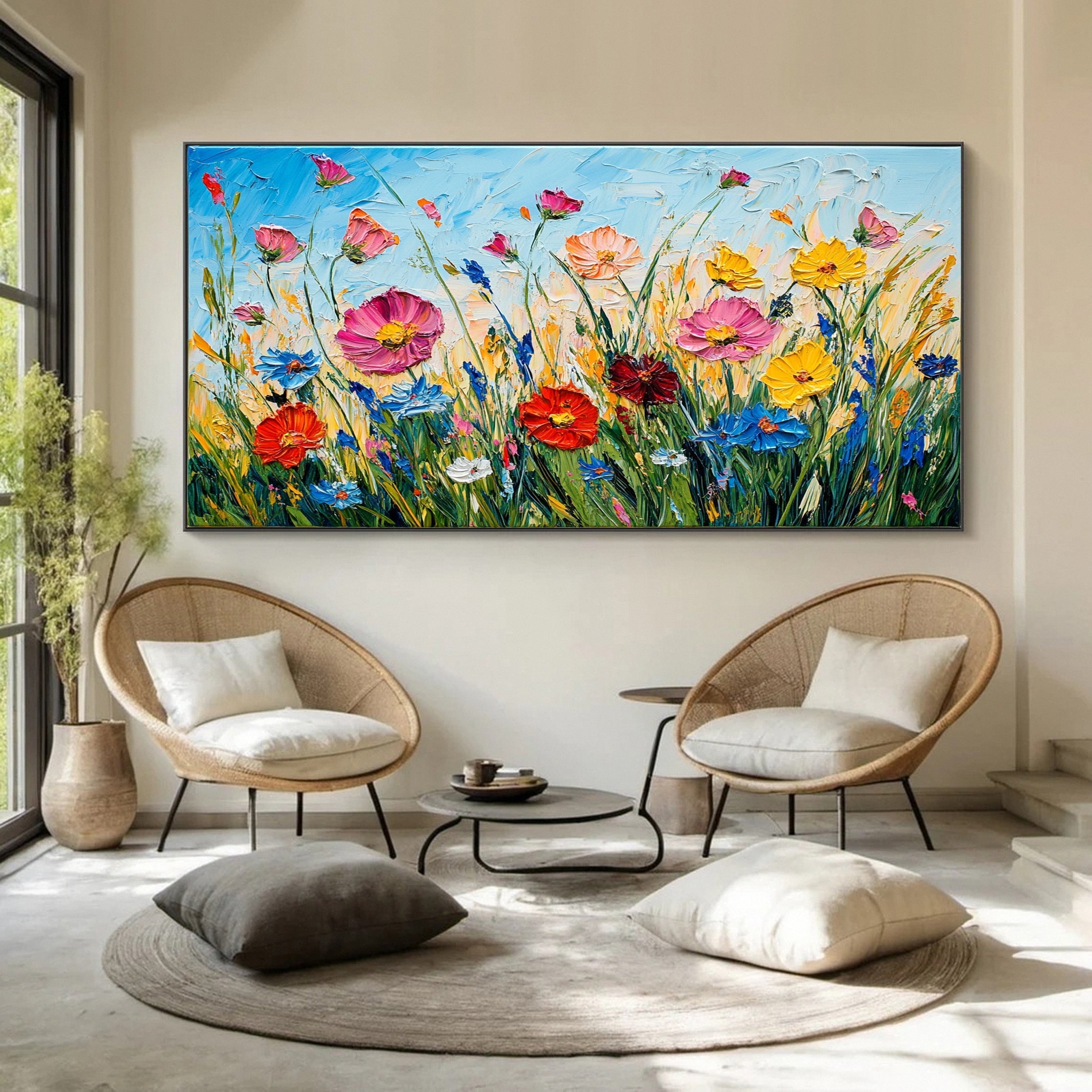 Lively Meadow Flowers Canvas Art Vivid Floral Wall Decor for Room Decor #FT 050