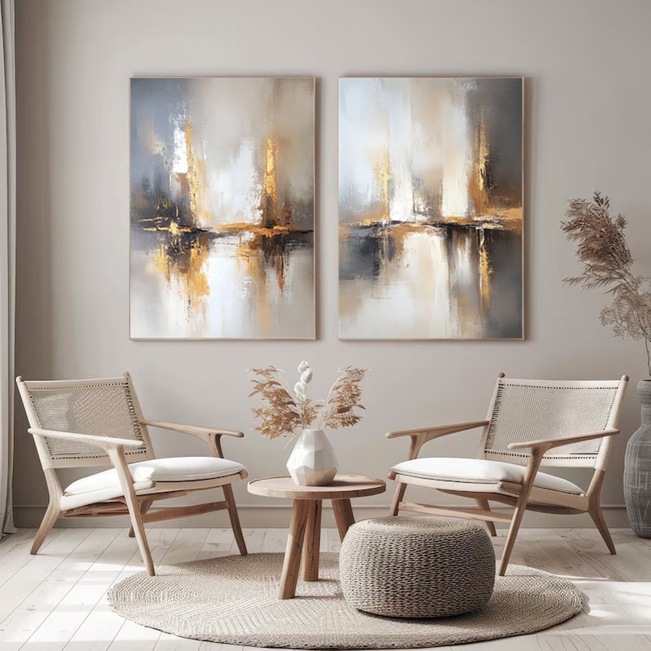 Chic Abstract Modern Artwork for Contemporary Homes Set Of 2 #BBS 014