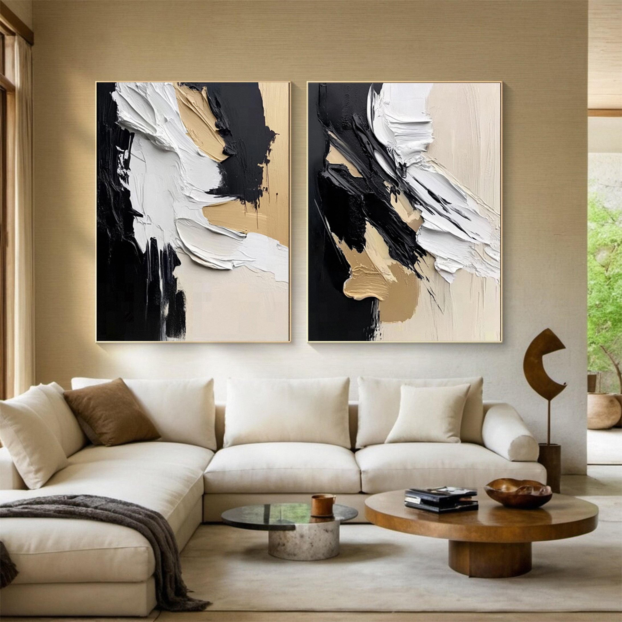 Luxury Abstract Wall Art Chic Black and Gold Brush Strokes #BBS 016