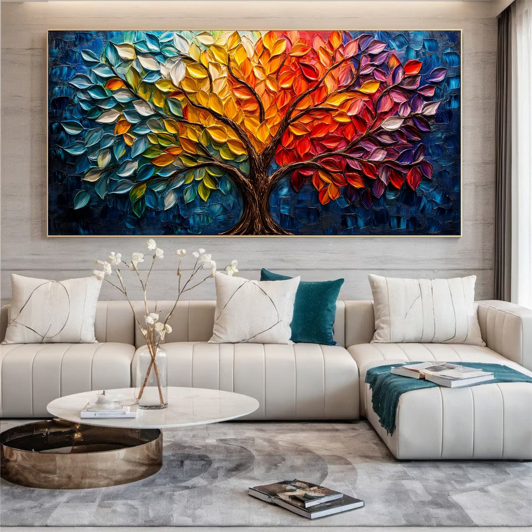 Vibrant Seasonal Tree Canvas Art - Colorful Modern Wall Decor #FT 053