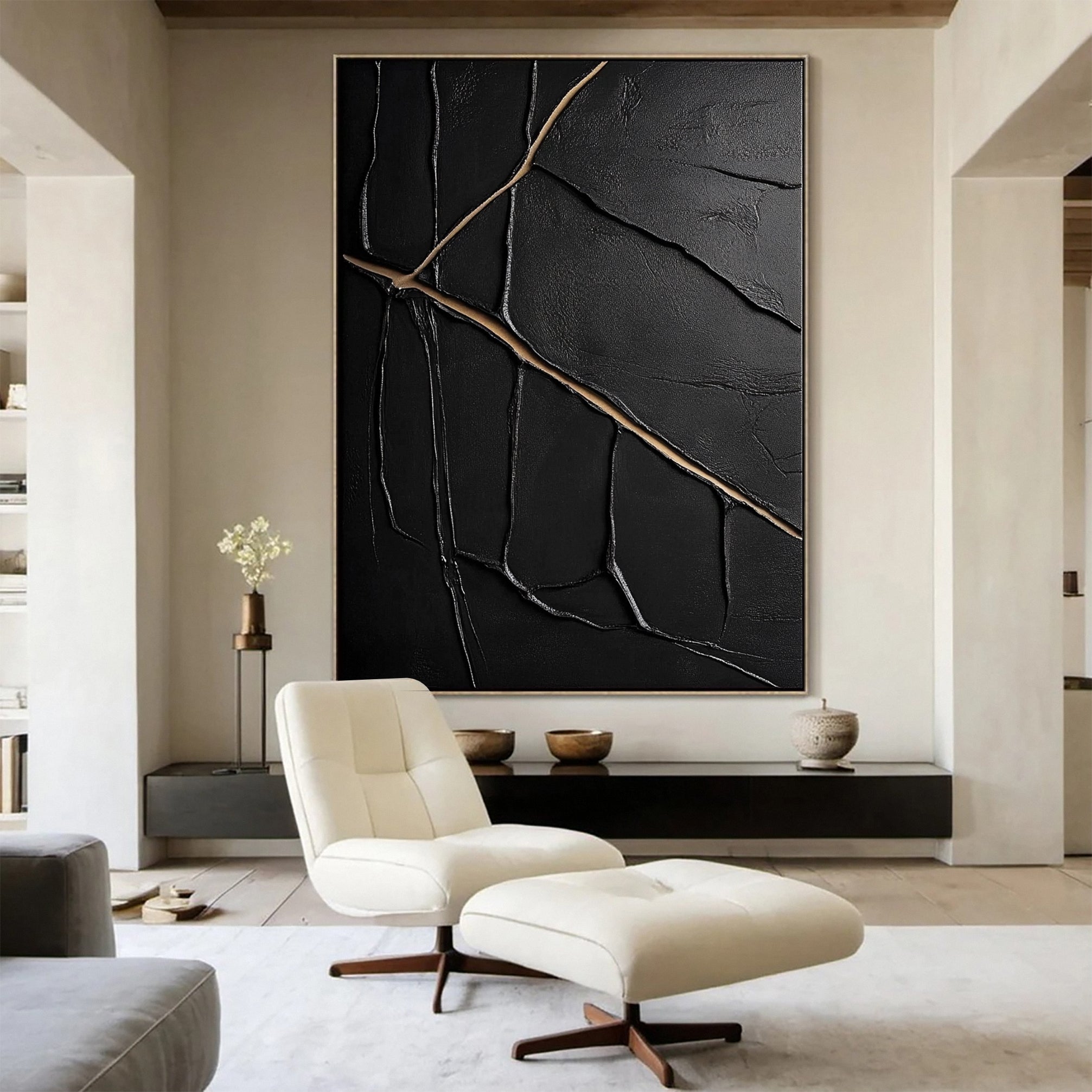 Modern Black and Gold Textured Painting for Elegant Home Interiors #BM 063