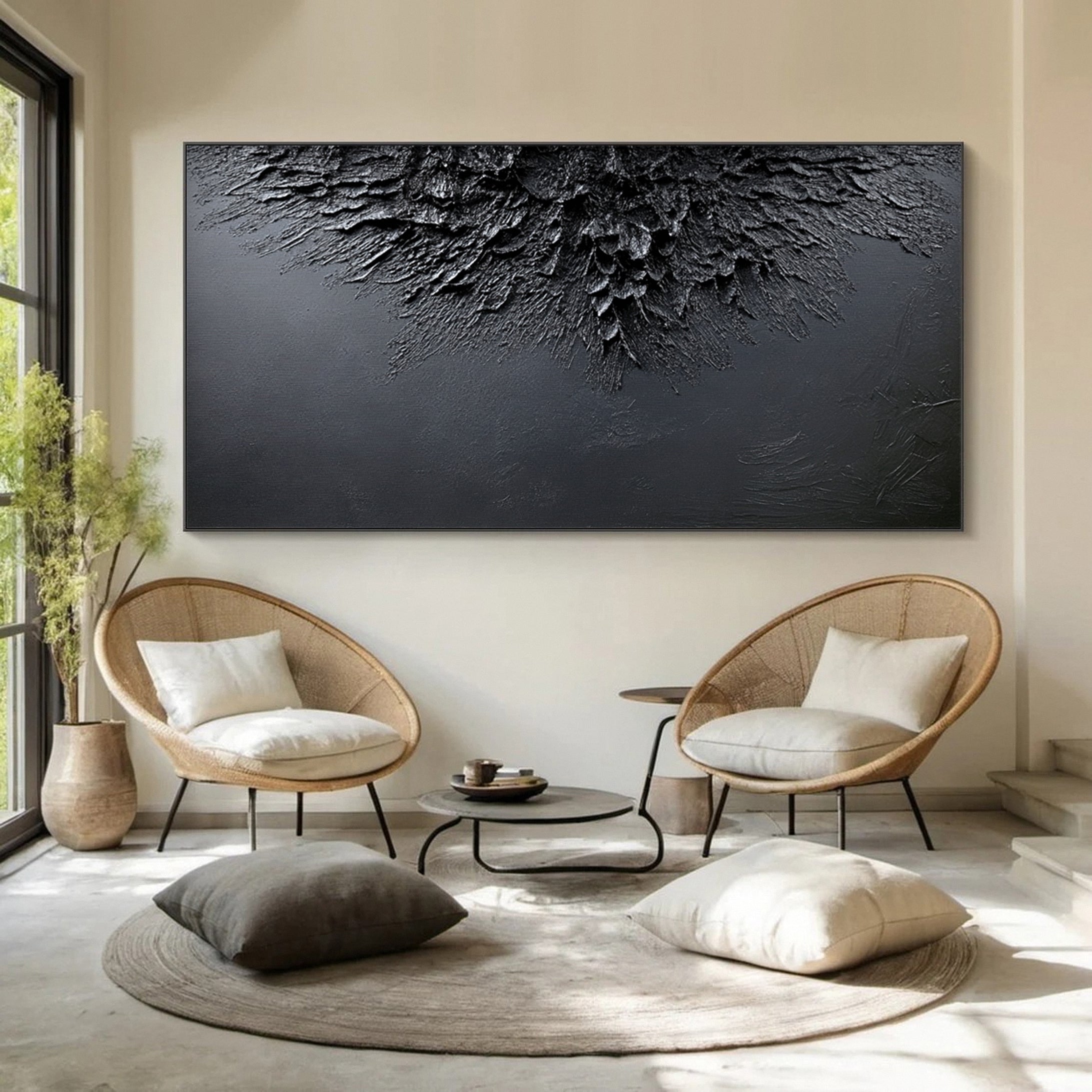 Minimalist Textured Black Abstract Art Modern Canvas for Urban Decor #BM 068