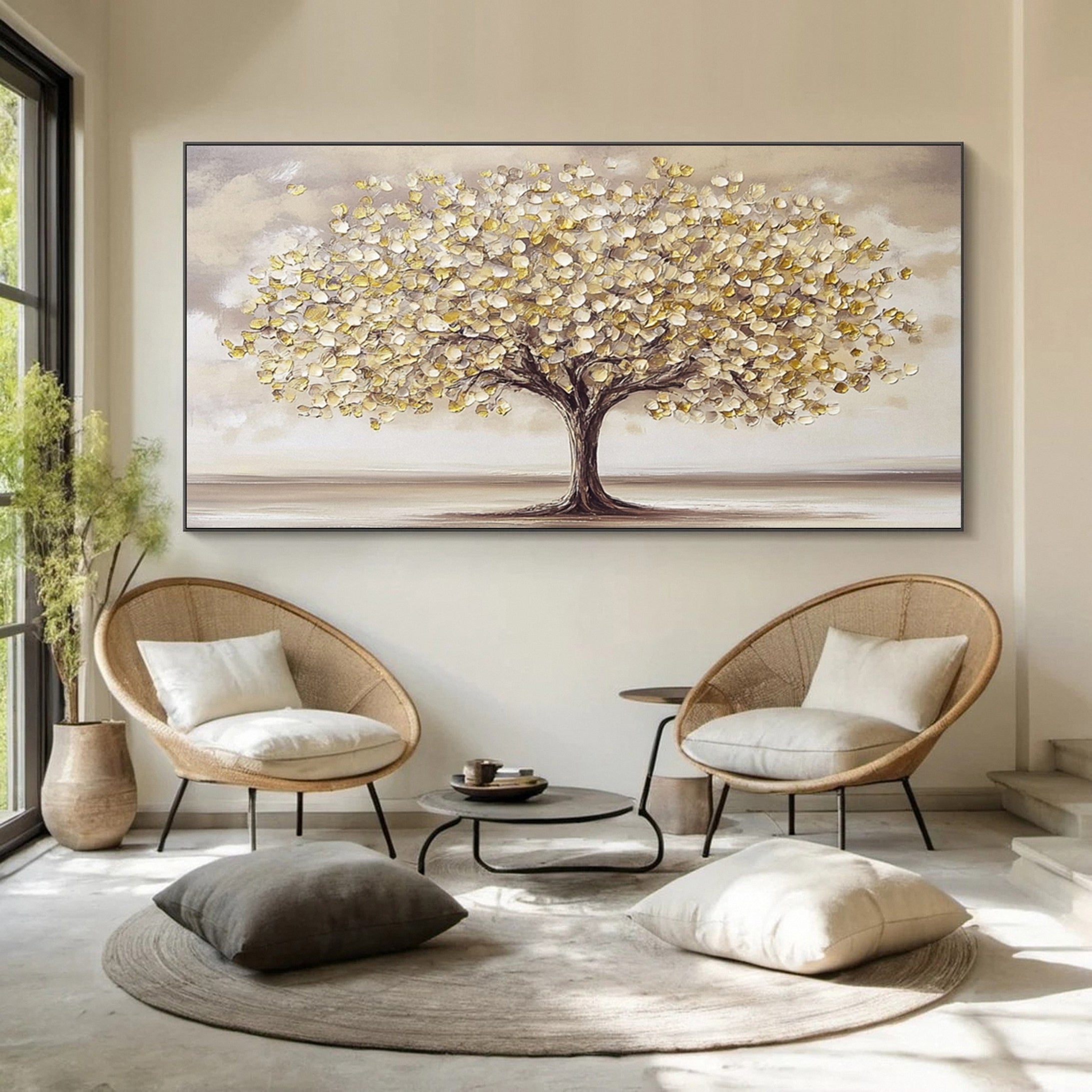 Golden Tree of Tranquility Canvas Art Luxurious Wall Decor #FT 056