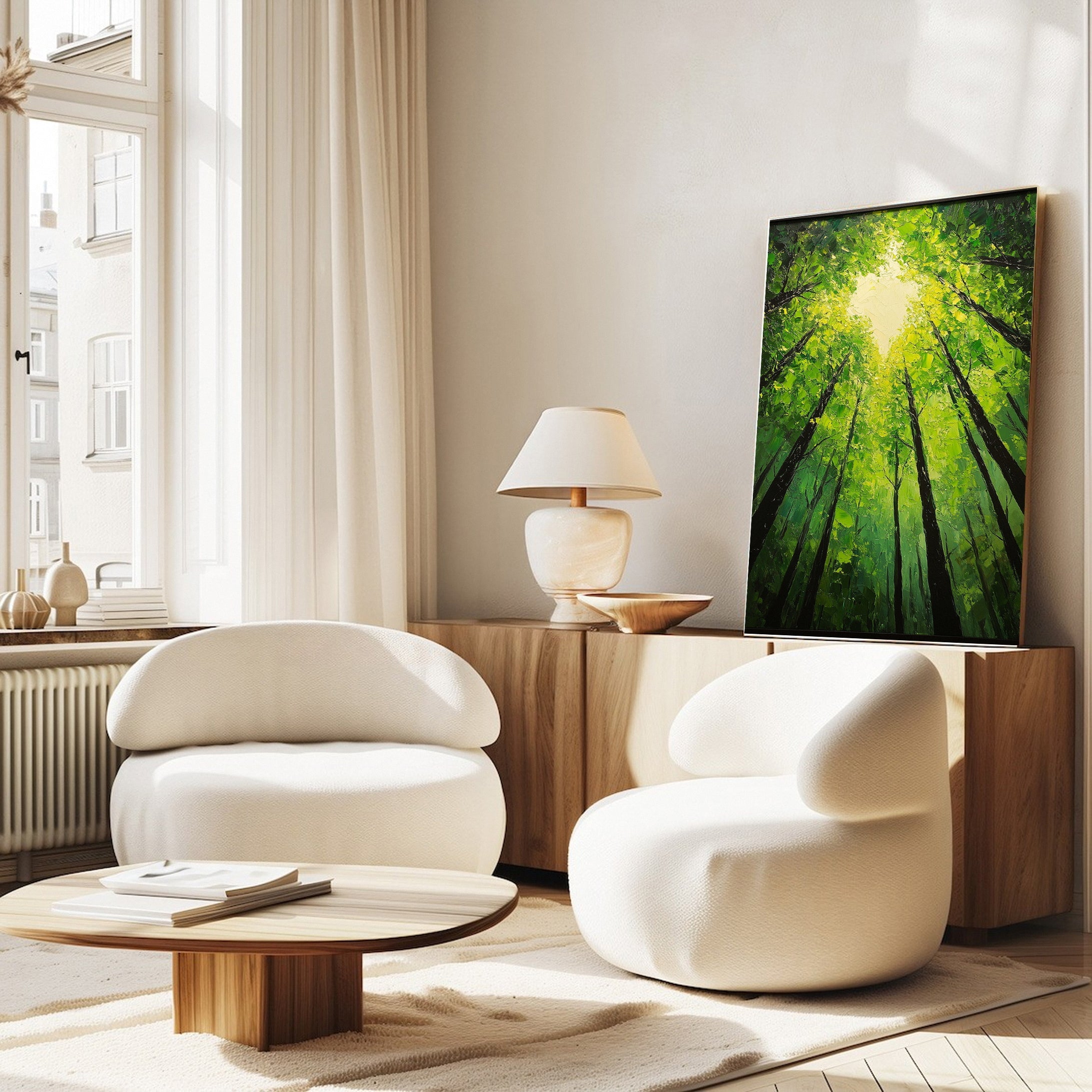 Vibrant Forest Landscape Painting Large Tree Canvas Art #FT 044