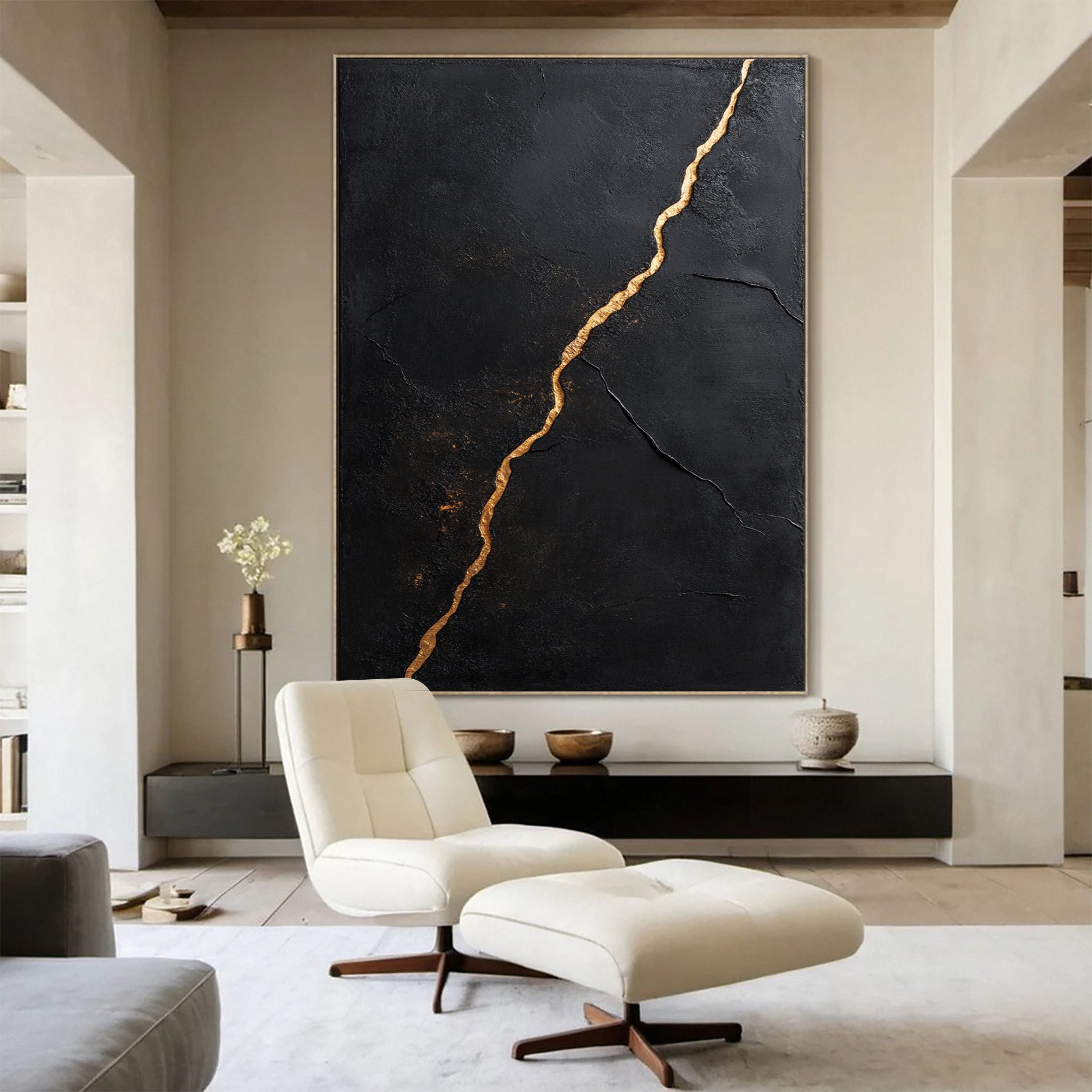 Modern Black and Gold Textured Painting for Elegant Home Interiors #BM 064