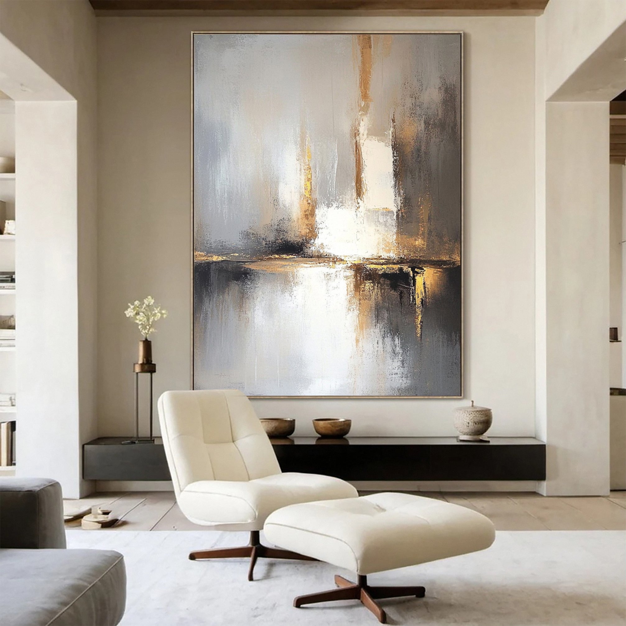 Eternal Horizon Luxurious Gold & Grey Canvas Art #WS 024