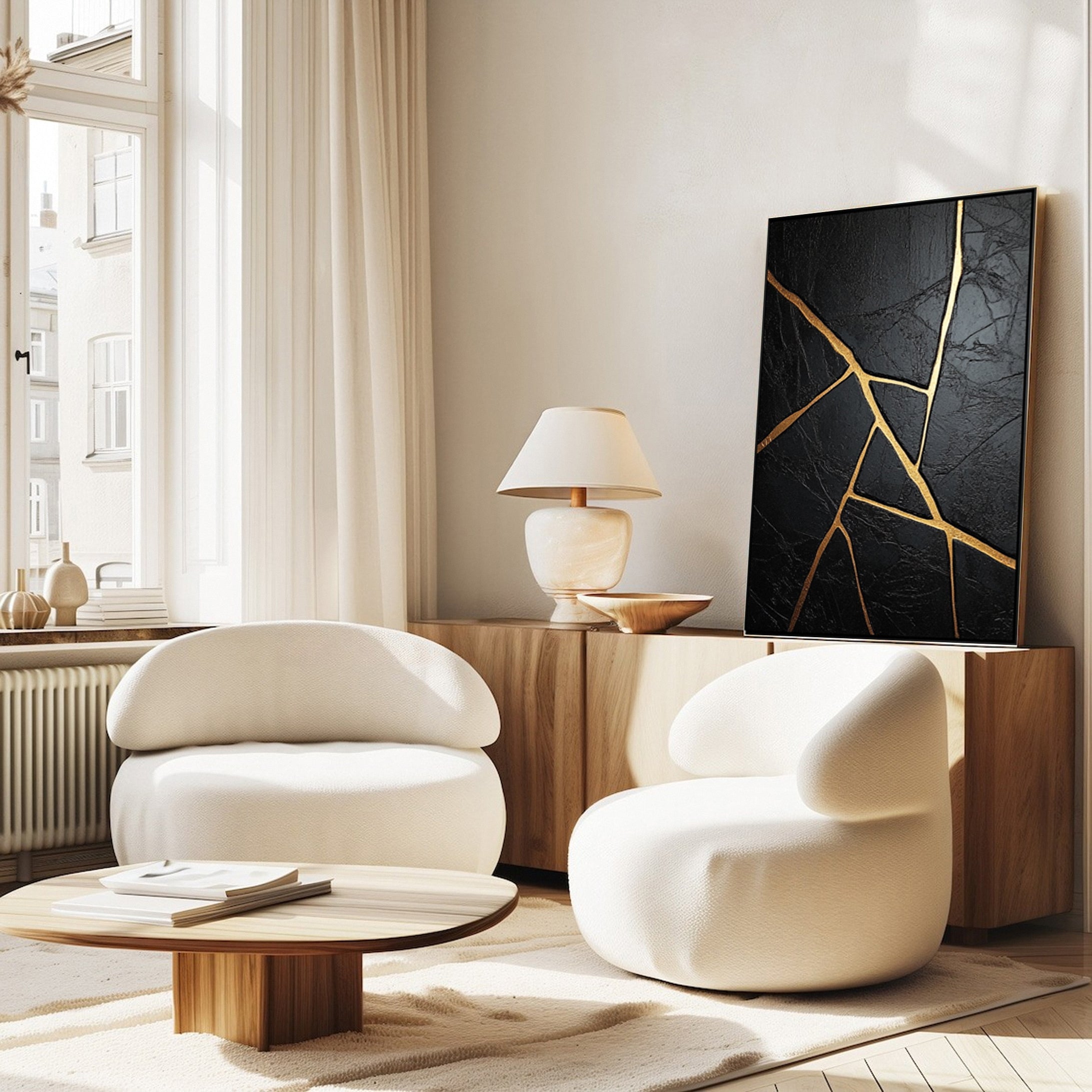 Modern Black and Gold Textured Painting for Elegant Home Interiors #BM 061