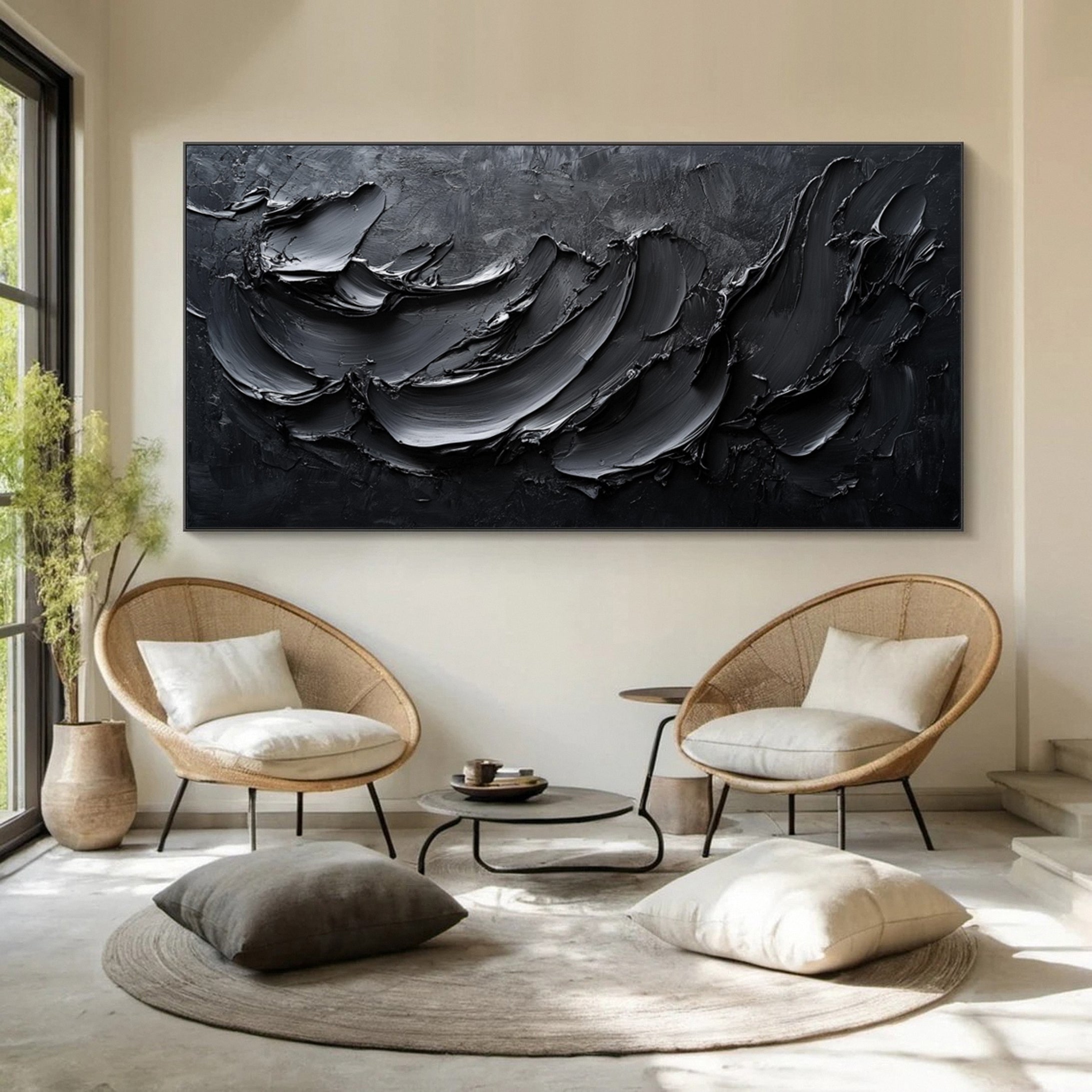 Minimalist Textured Black Abstract Art Modern Canvas for Urban Decor #BM 065