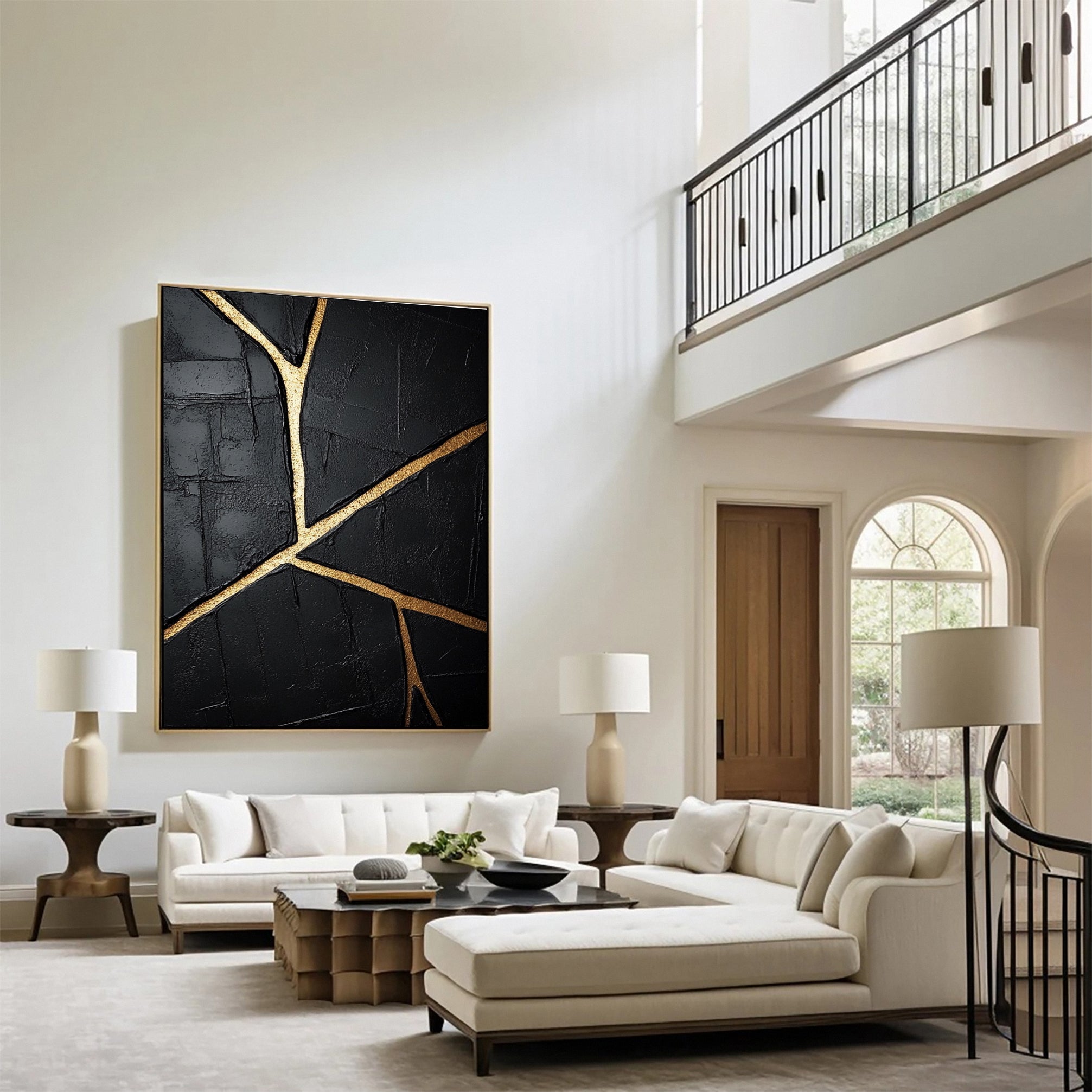 Modern Black and Gold Textured Painting for Elegant Home Interiors #BM 062