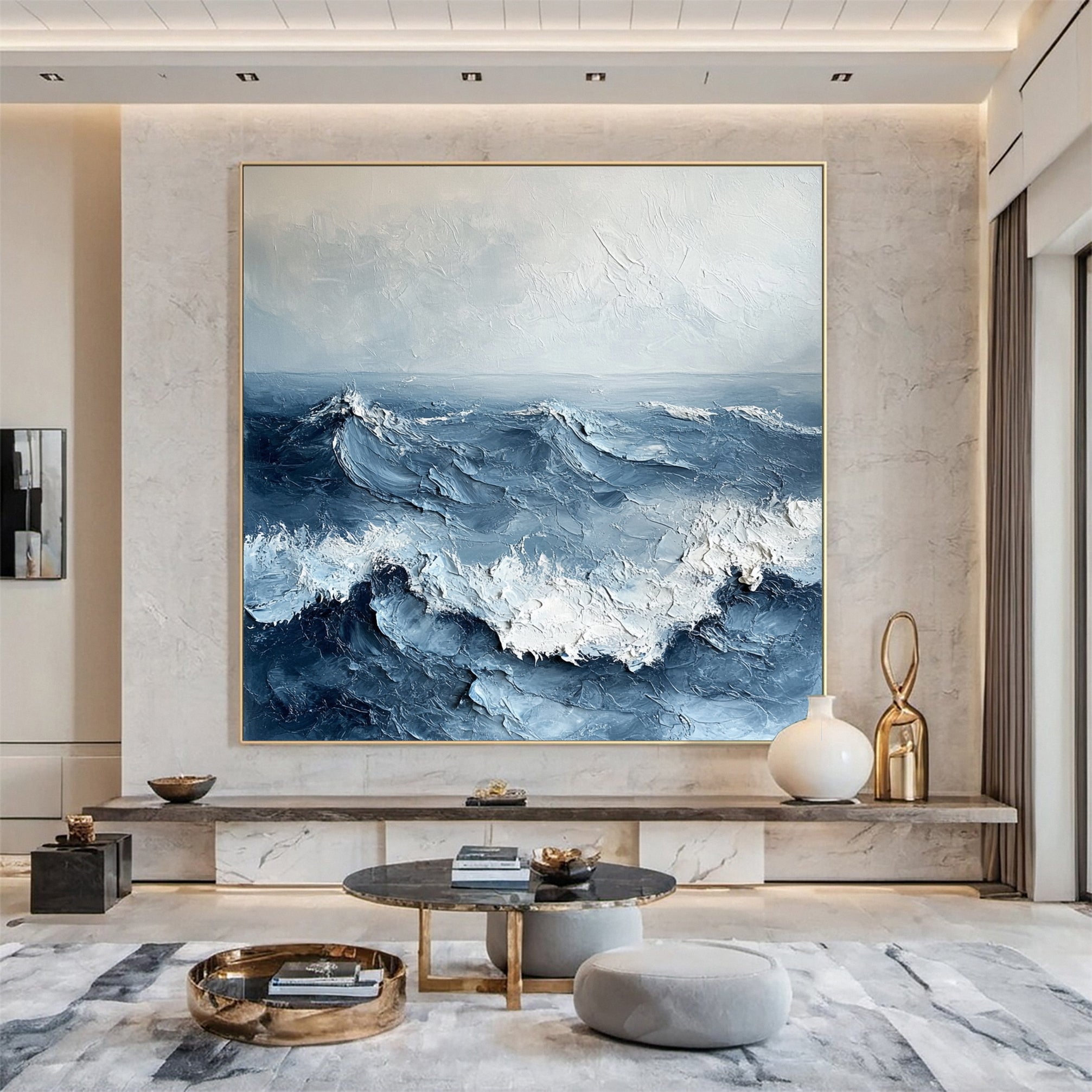 Dynamic Ocean Wave Canvas Art Textured Sea Painting #OS 075