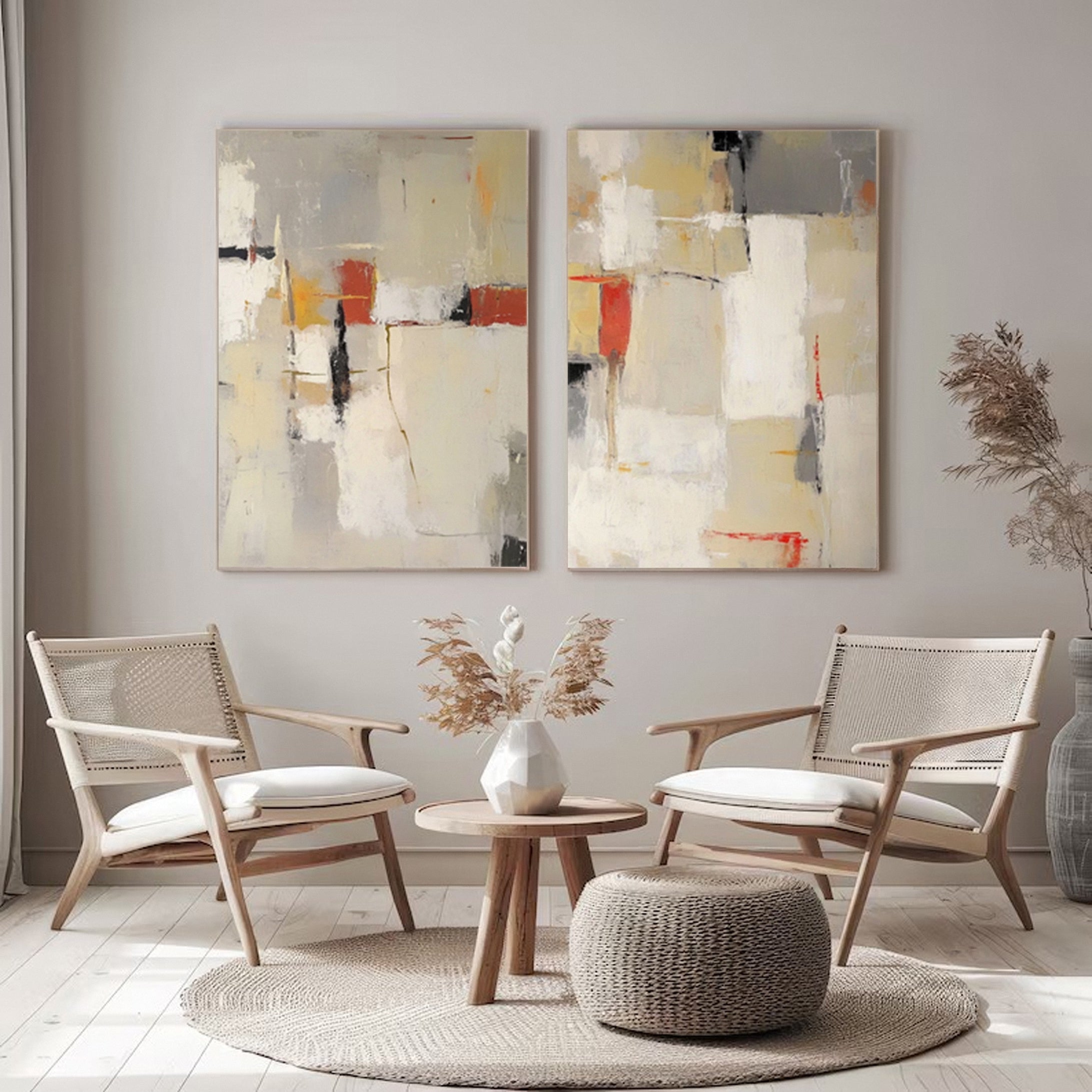 Contemporary Abstract Canvas Art Set Neutral Tones with Bold Accents #BBS 013