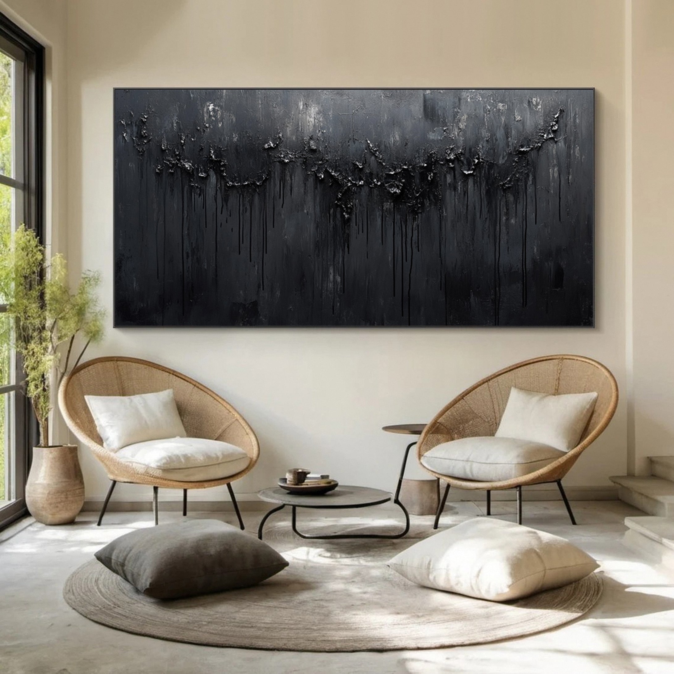 Minimalist Textured Black Abstract Art Modern Canvas for Urban Decor #BM 066