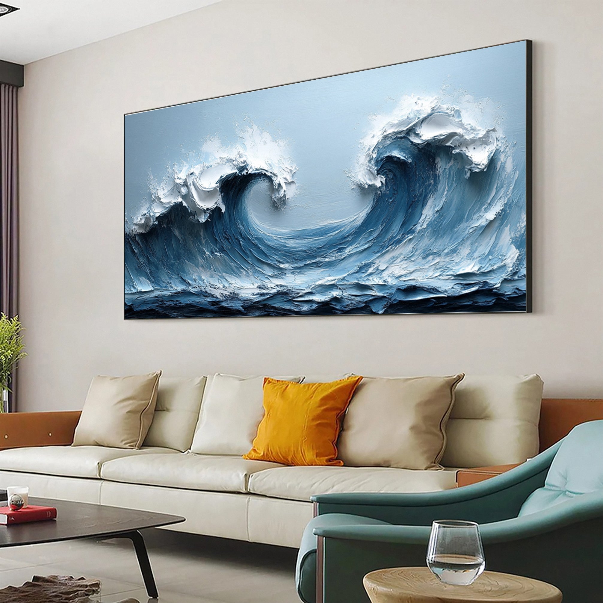 Large Abstract Sea Waves Artwork for Contemporary Wall Decor #OS 055