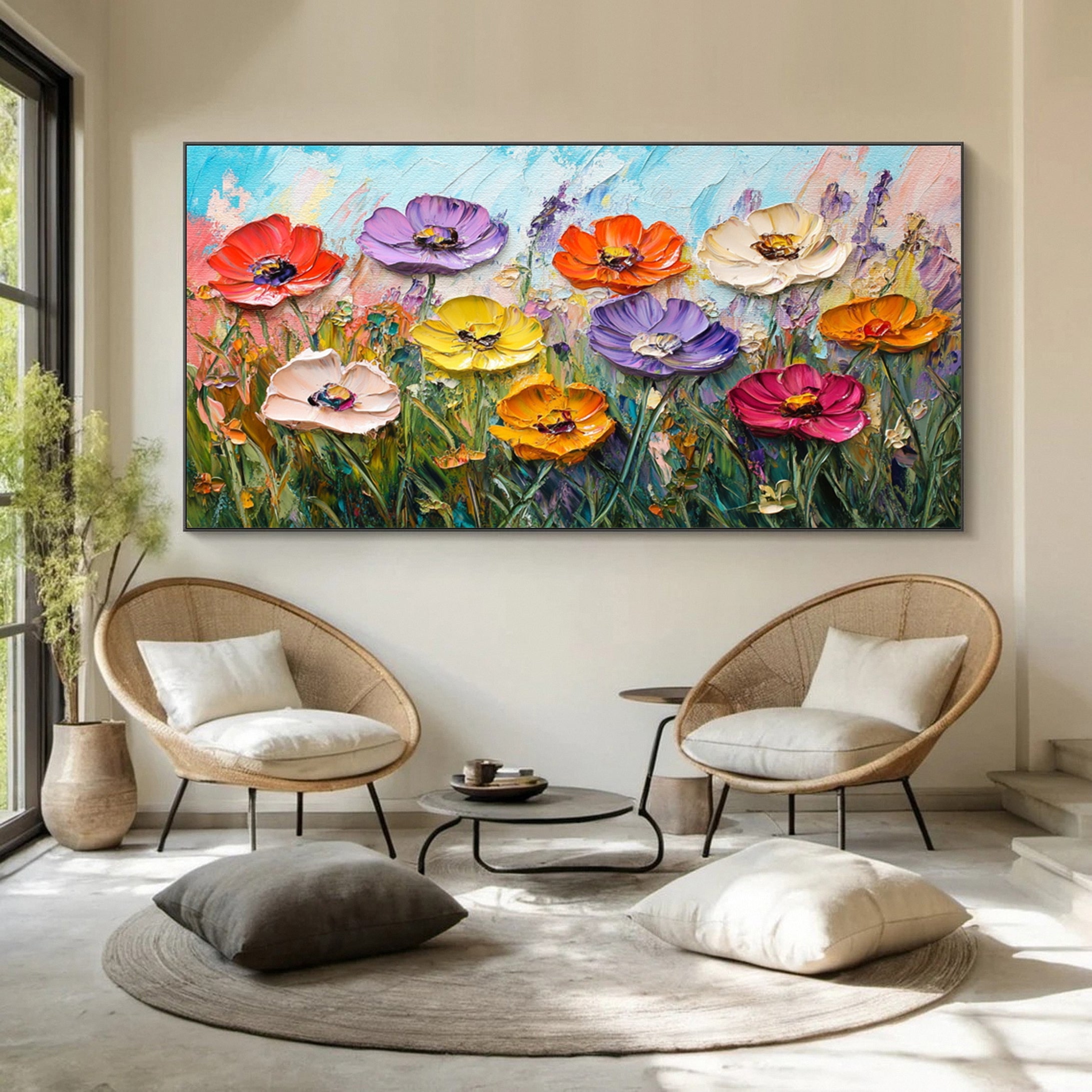 Lively Meadow Flowers Canvas Art Vivid Floral Wall Decor for Room Decor #FT 052